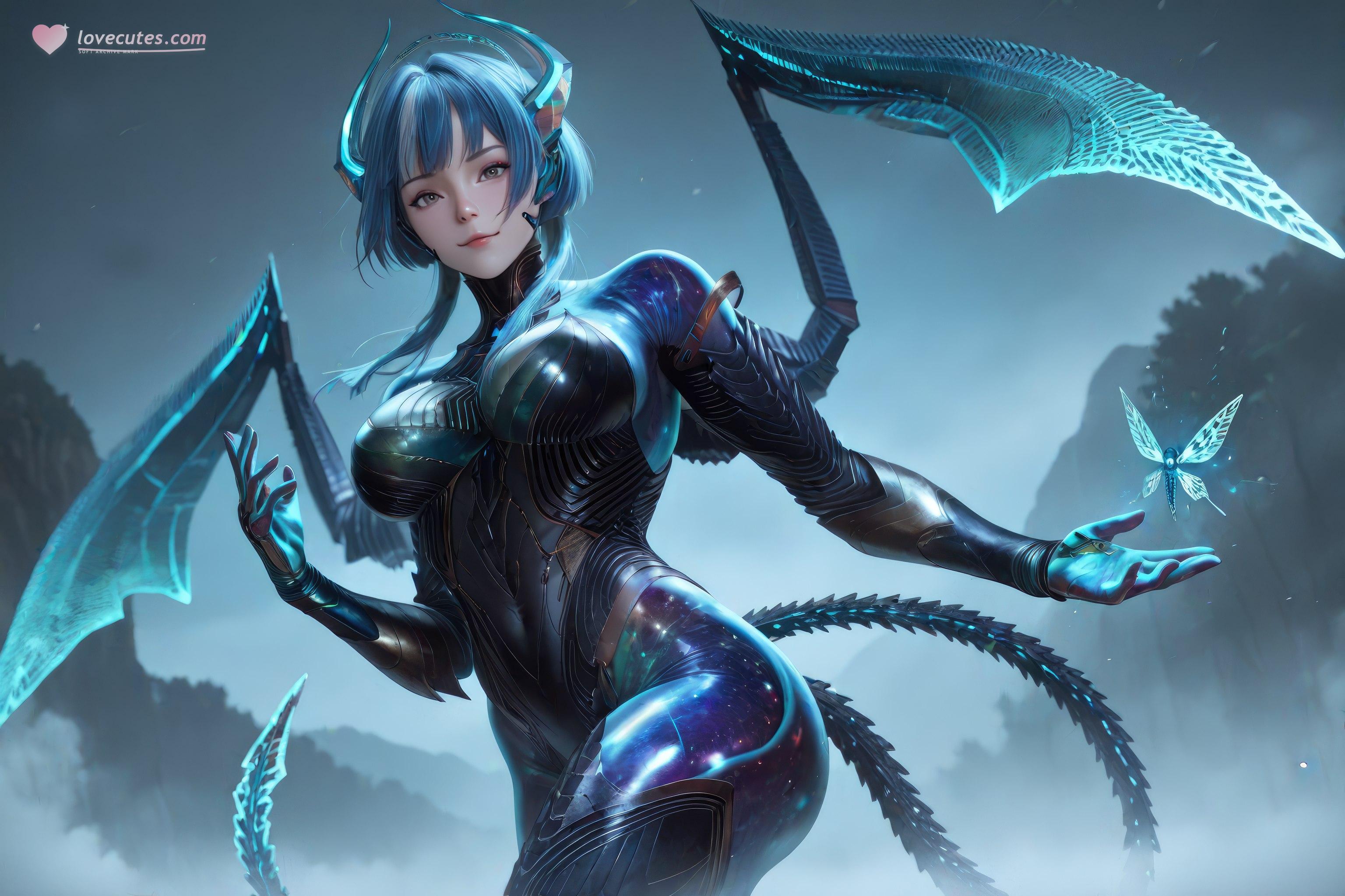 AI生成アニメ少女 - 吞噬星空 巴巴塔：青髪ドラゴン角メカ巨乳 龍翼露穴 999P