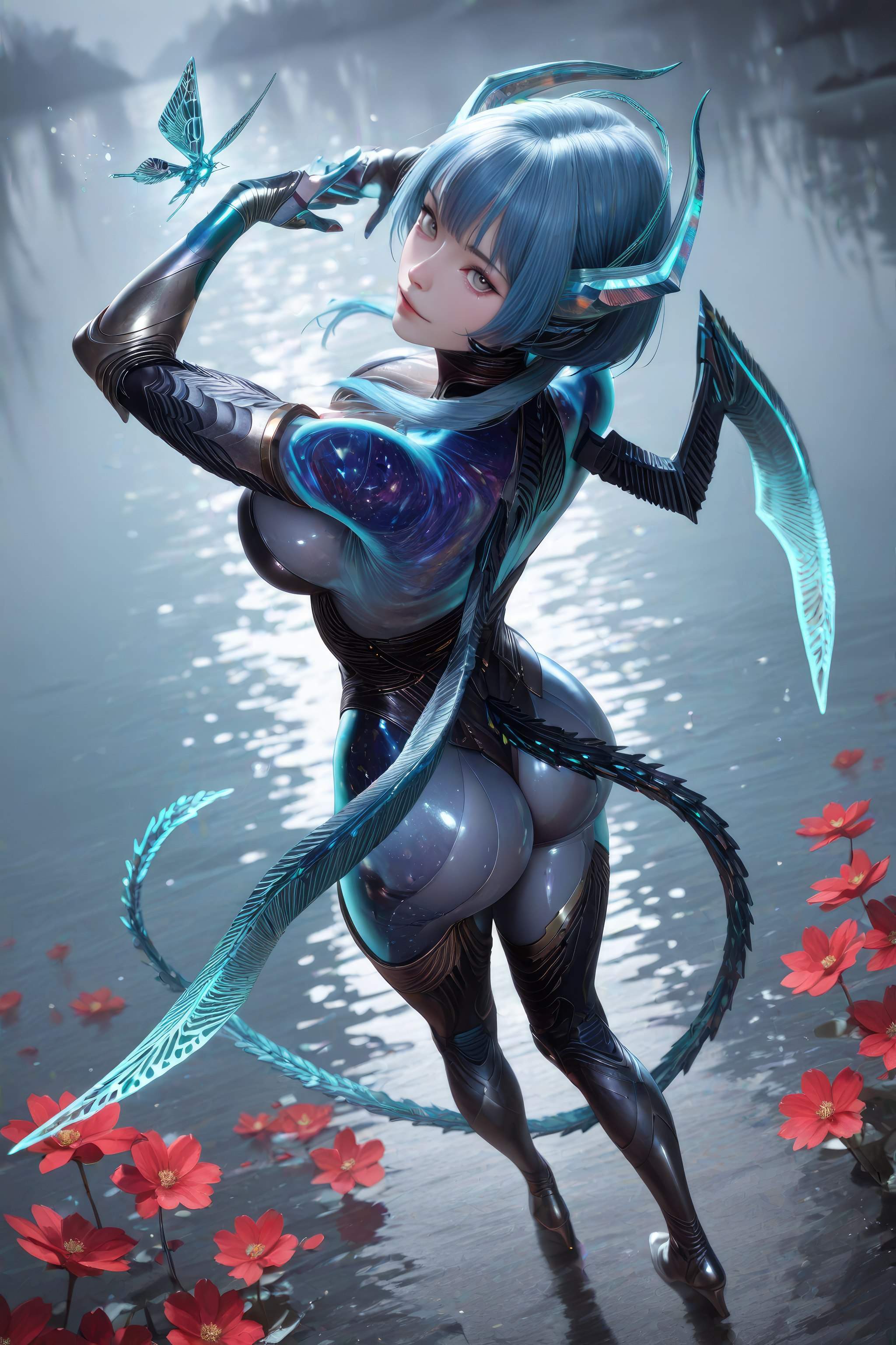 AI生成アニメ少女 - 吞噬星空 巴巴塔：青髪ドラゴン角メカ巨乳 龍翼露穴 999P