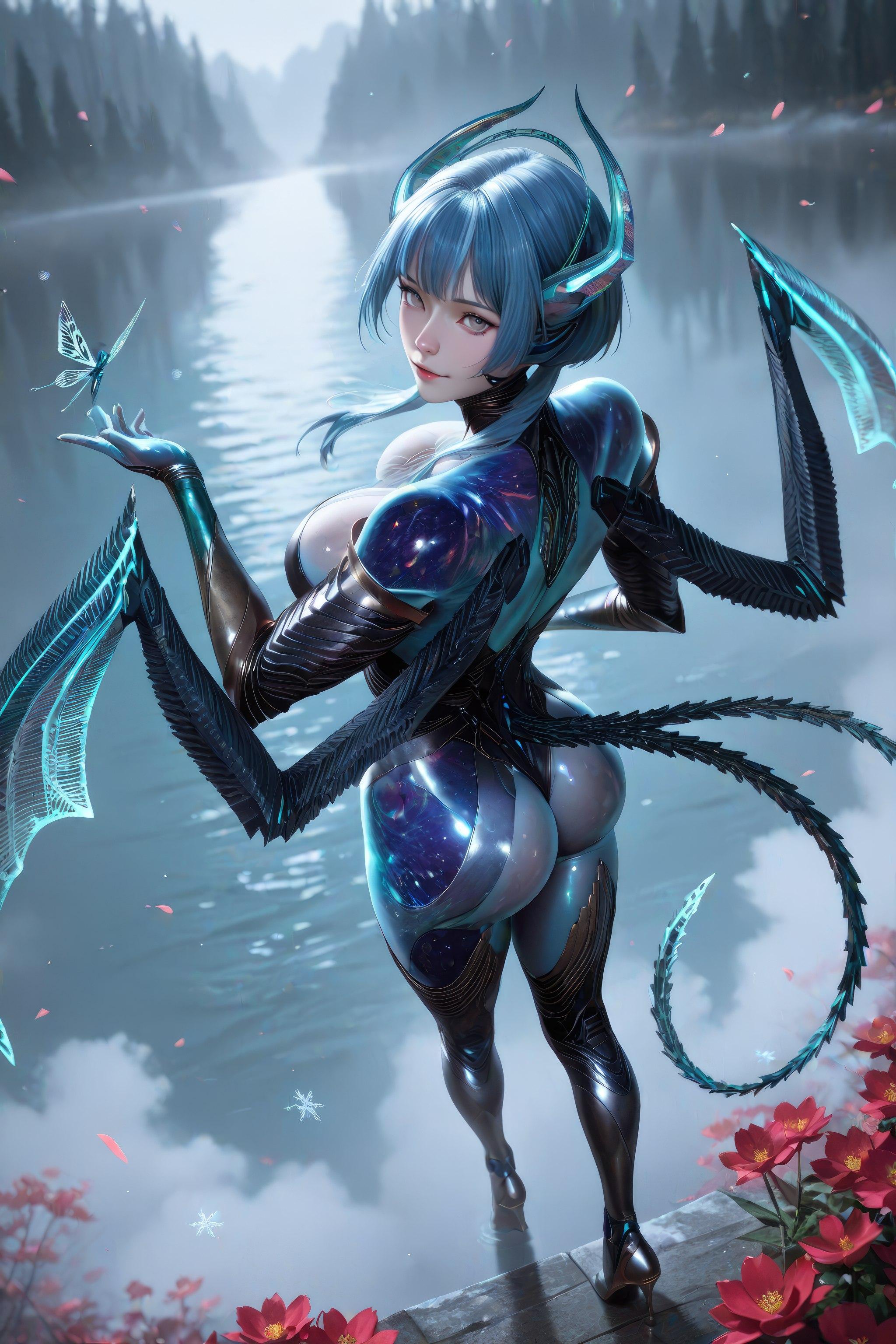AI生成アニメ少女 - 吞噬星空 巴巴塔：青髪ドラゴン角メカ巨乳 龍翼露穴 999P