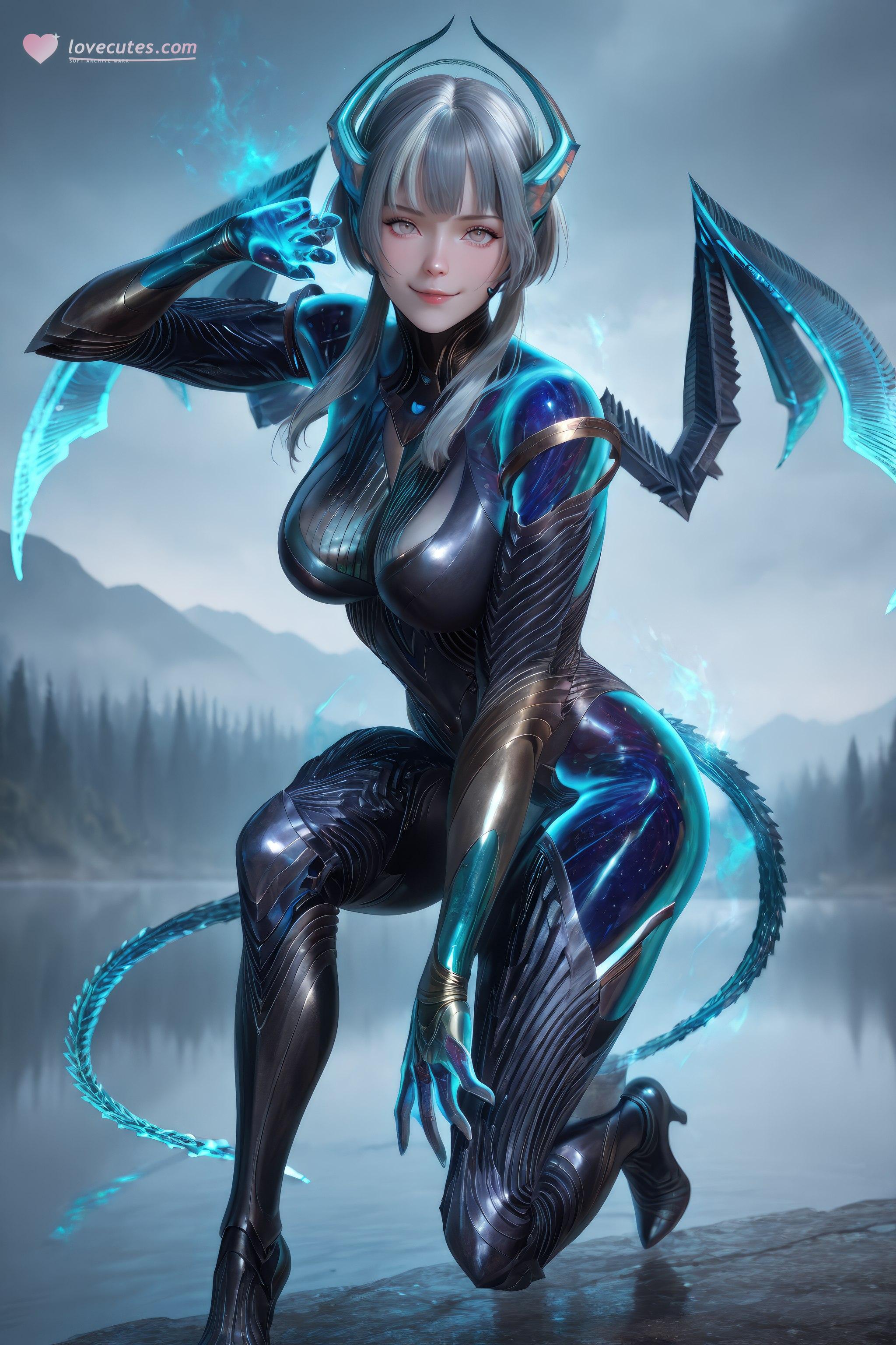 AI 생성 애니메이션 소녀 - 吞噬星空 바바타: 블루 헤어 드래곤 혼 기계 거유 드래곤 날개 노출 999P