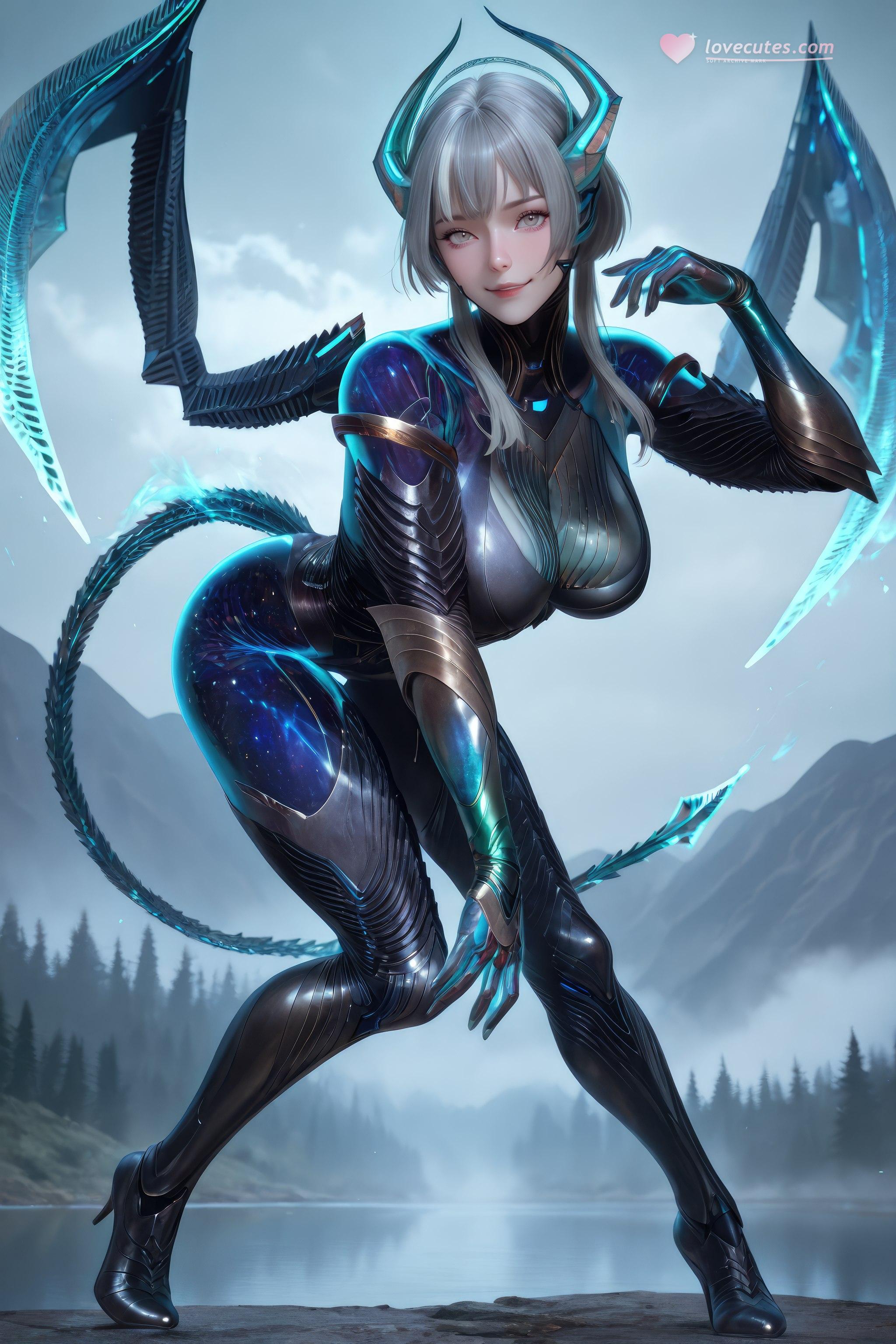 AI 생성 애니메이션 소녀 - 吞噬星空 바바타: 블루 헤어 드래곤 혼 기계 거유 드래곤 날개 노출 999P