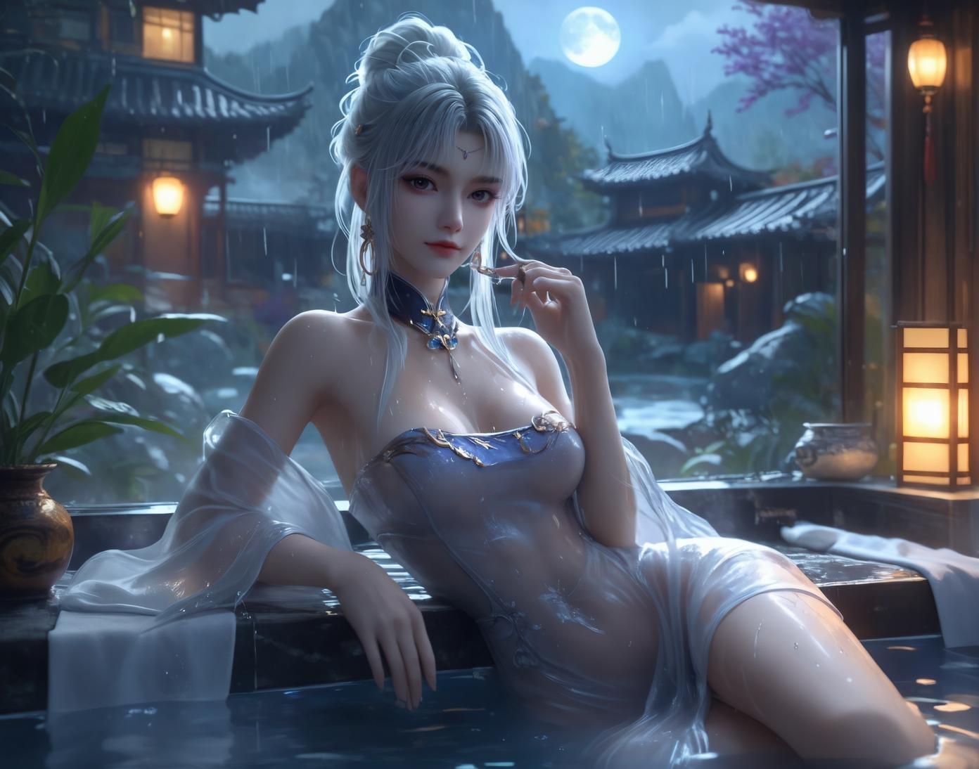 AI生成的動漫女孩 - 小醫仙與古風美女：溫泉濕身巨乳露穴 雙主題合集 153P