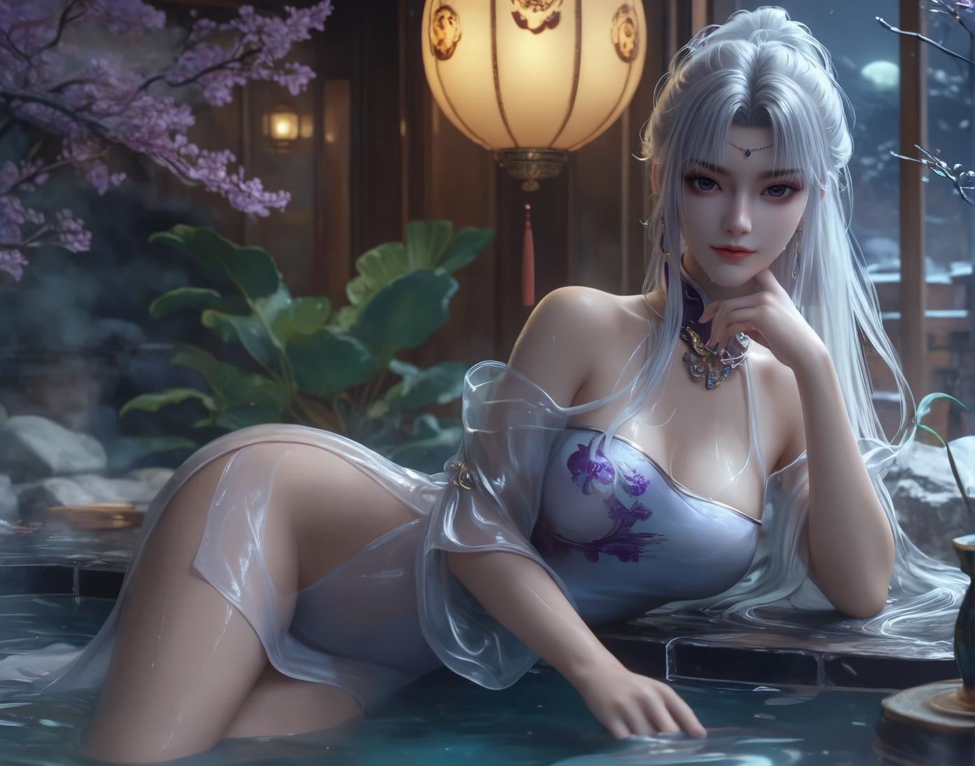 AI生成的動漫女孩 - 小醫仙與古風美女：溫泉濕身巨乳露穴 雙主題合集 153P