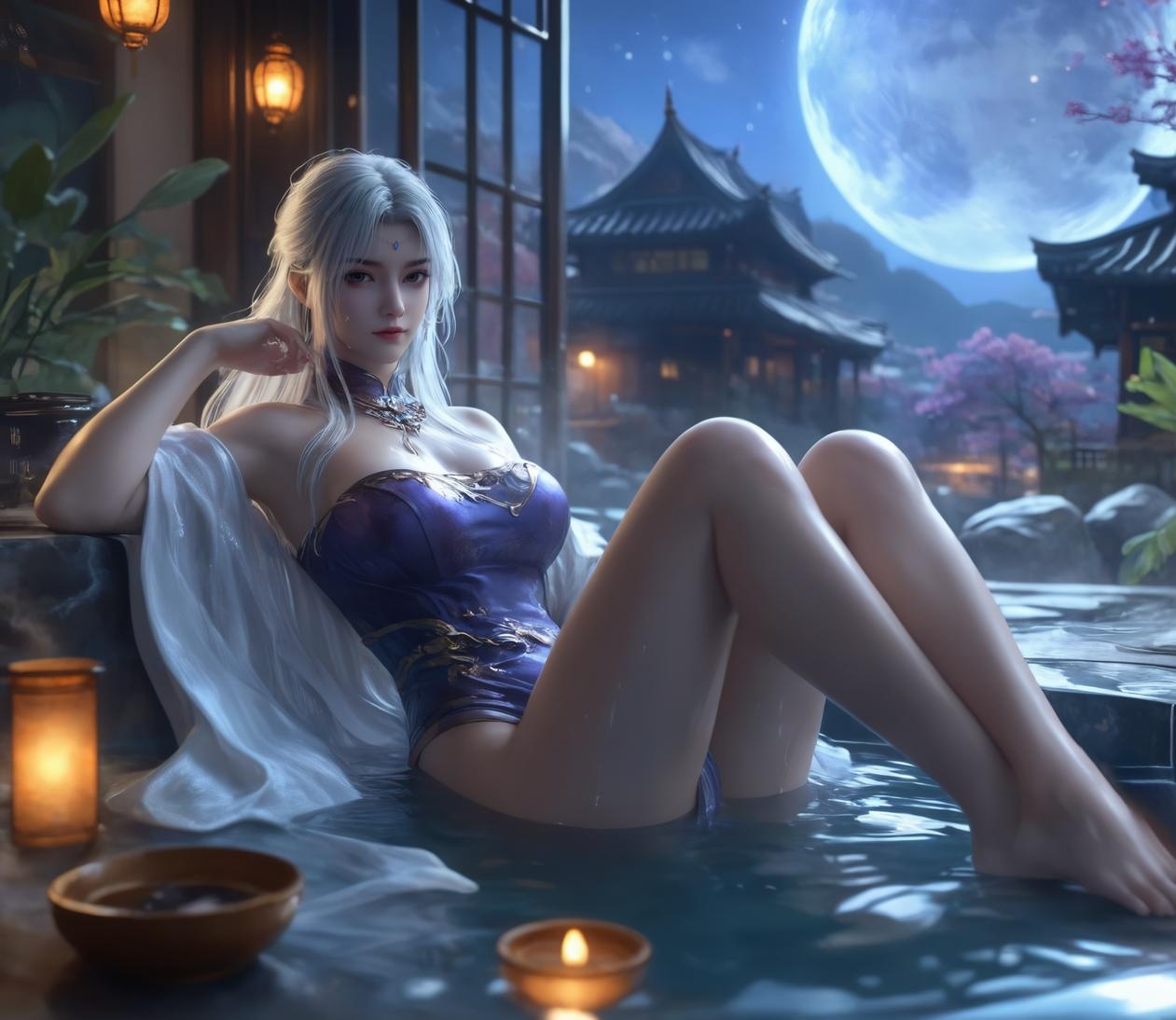 AI Generated Anime Girl - Little Doctor and Ancient Style Beauty: Hot Spring Wet Body with Big Breasts and Exposed Areas - Dual Theme Collection 153P