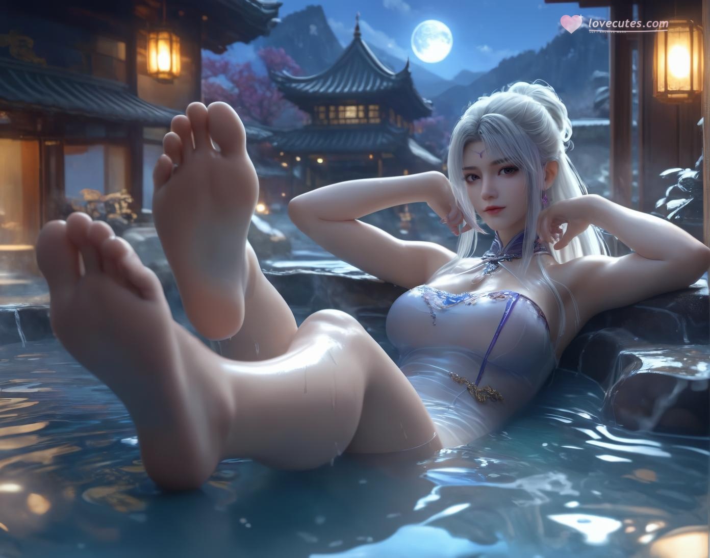 AI Generated Anime Girl - Little Doctor and Ancient Style Beauty: Hot Spring Wet Body with Big Breasts and Exposed Areas - Dual Theme Collection 153P