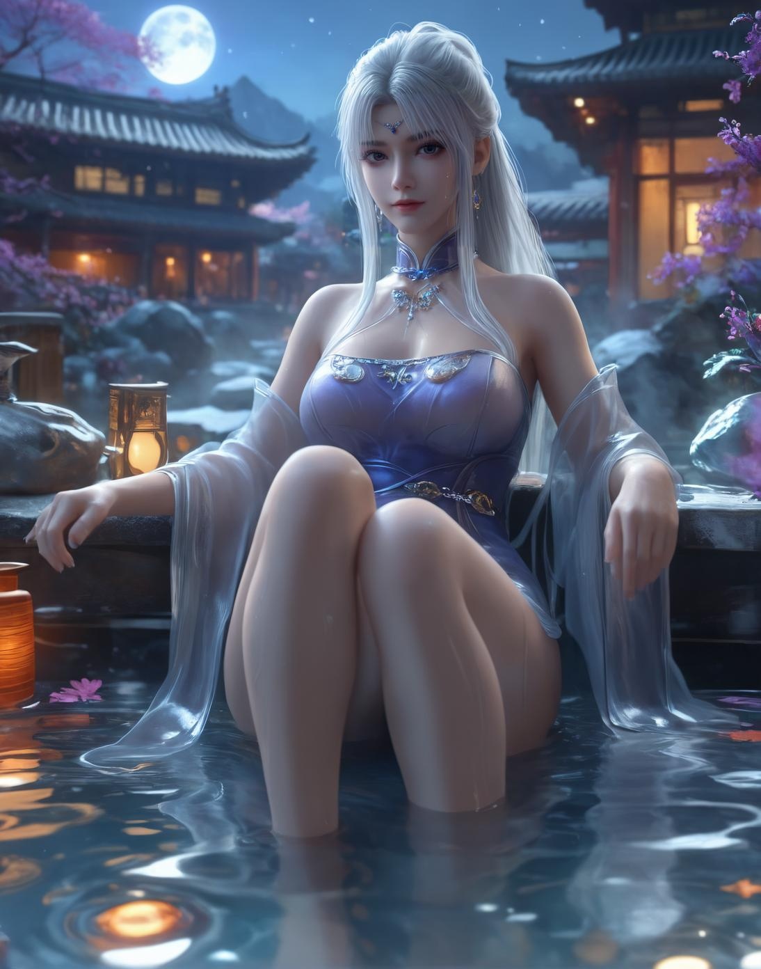 AI Generated Anime Girl - Little Doctor and Ancient Style Beauty: Hot Spring Wet Body with Big Breasts and Exposed Areas - Dual Theme Collection 153P