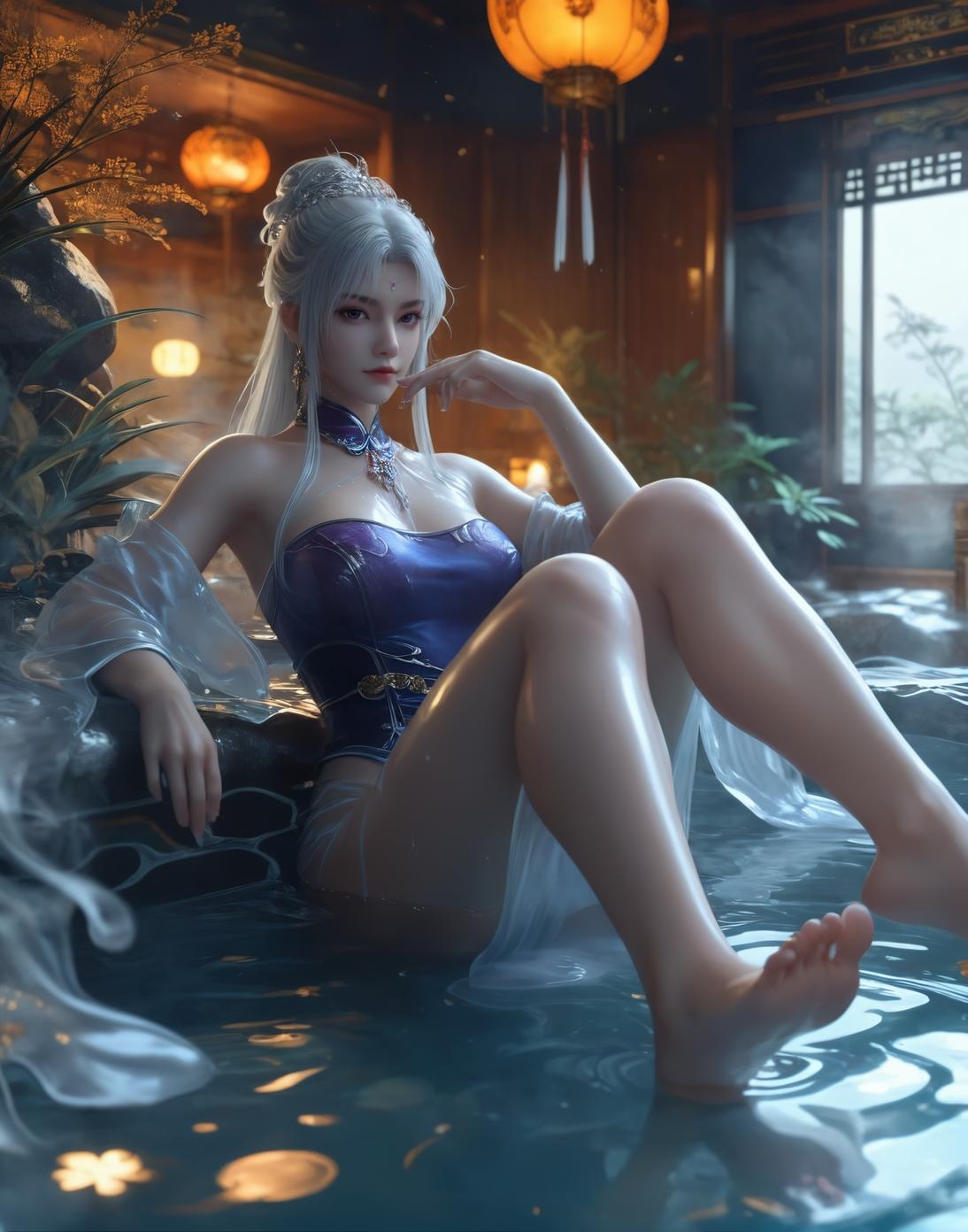 AI Generated Anime Girl - Little Doctor and Ancient Style Beauty: Hot Spring Wet Body with Big Breasts and Exposed Areas - Dual Theme Collection 153P