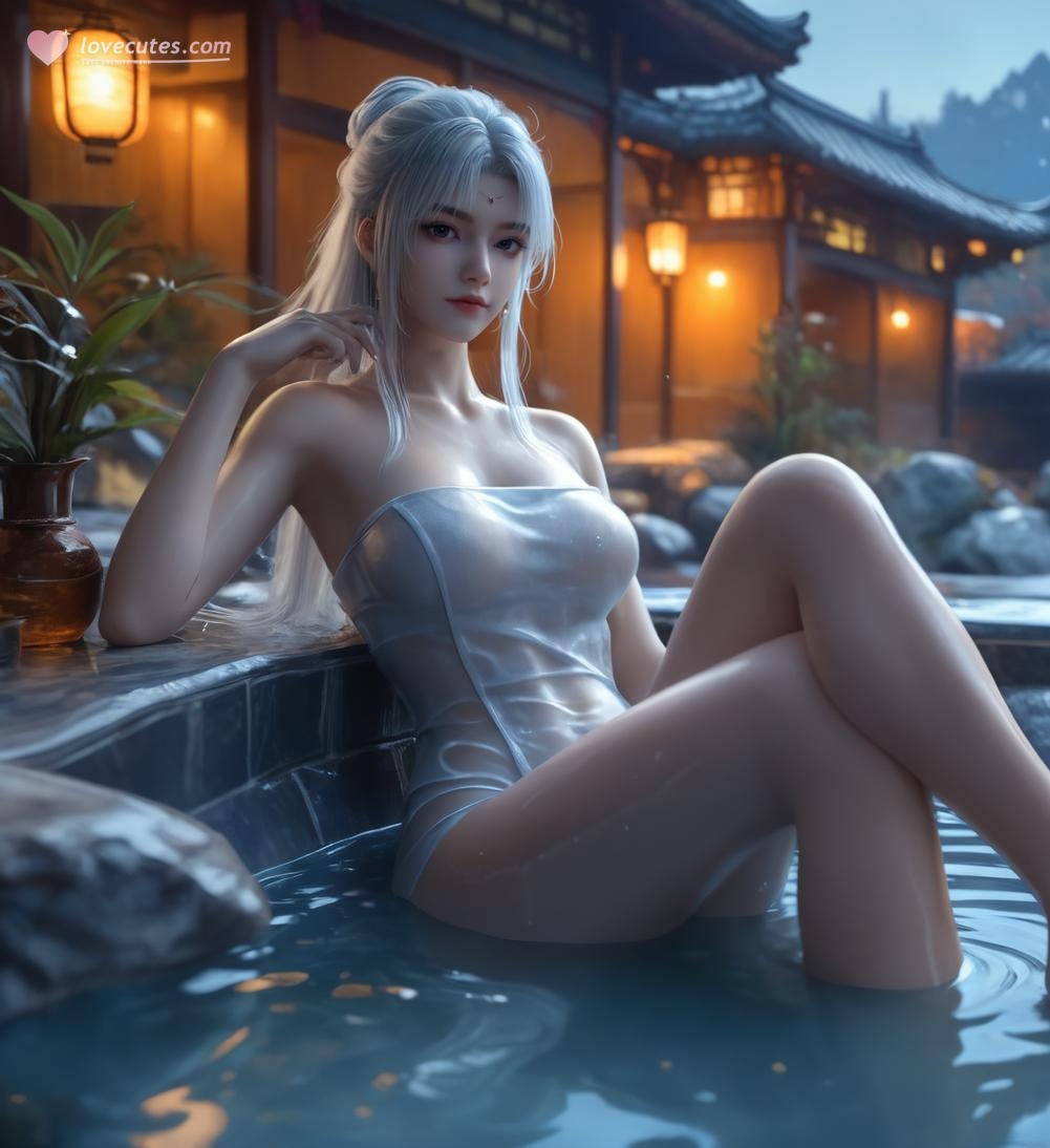 AI Generated Anime Girl - Little Doctor and Ancient Style Beauty: Hot Spring Wet Body with Big Breasts and Exposed Areas - Dual Theme Collection 153P