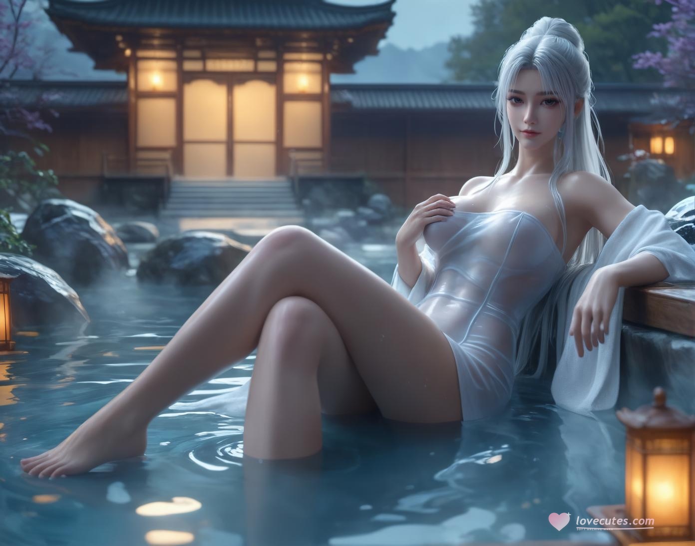 AI Generated Anime Girl - Little Doctor and Ancient Style Beauty: Hot Spring Wet Body with Big Breasts and Exposed Areas - Dual Theme Collection 153P