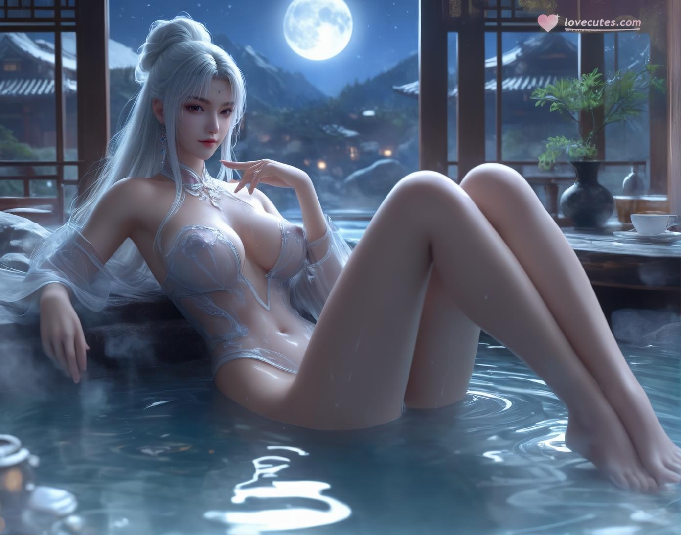 Cô Gái Anime Tạo Bởi AI - 小医仙与古风美女：Tắm Suối Nước Nóng Với Vòng Một Khủng - Bộ Sưu Tập Hai Chủ Đề 153P