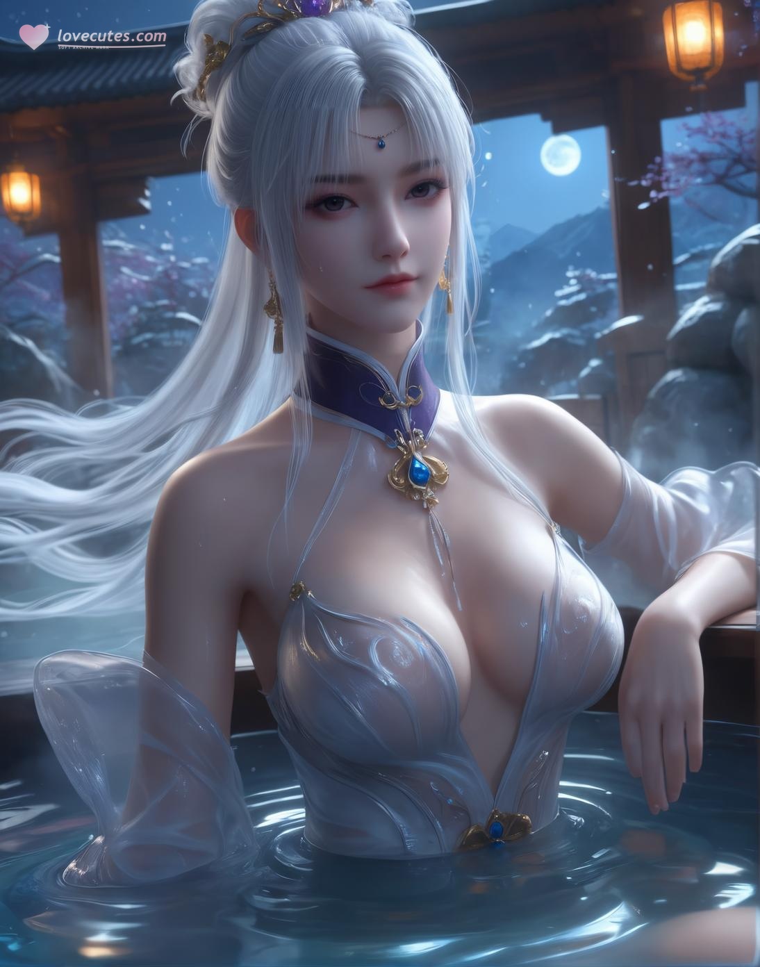 AI Generated Anime Girl - 小医仙与古风美女：温泉湿身巨乳露穴 双主题合集 153P