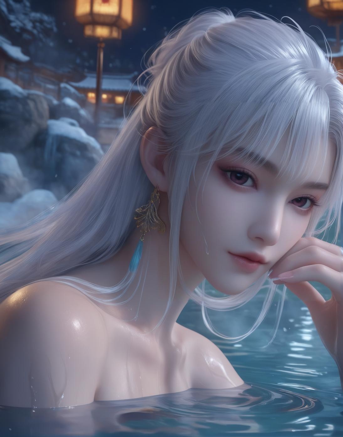 AI Generated Anime Girl - Little Doctor and Ancient Style Beauty: Hot Spring Wet Body with Big Breasts and Exposed Areas - Dual Theme Collection 153P
