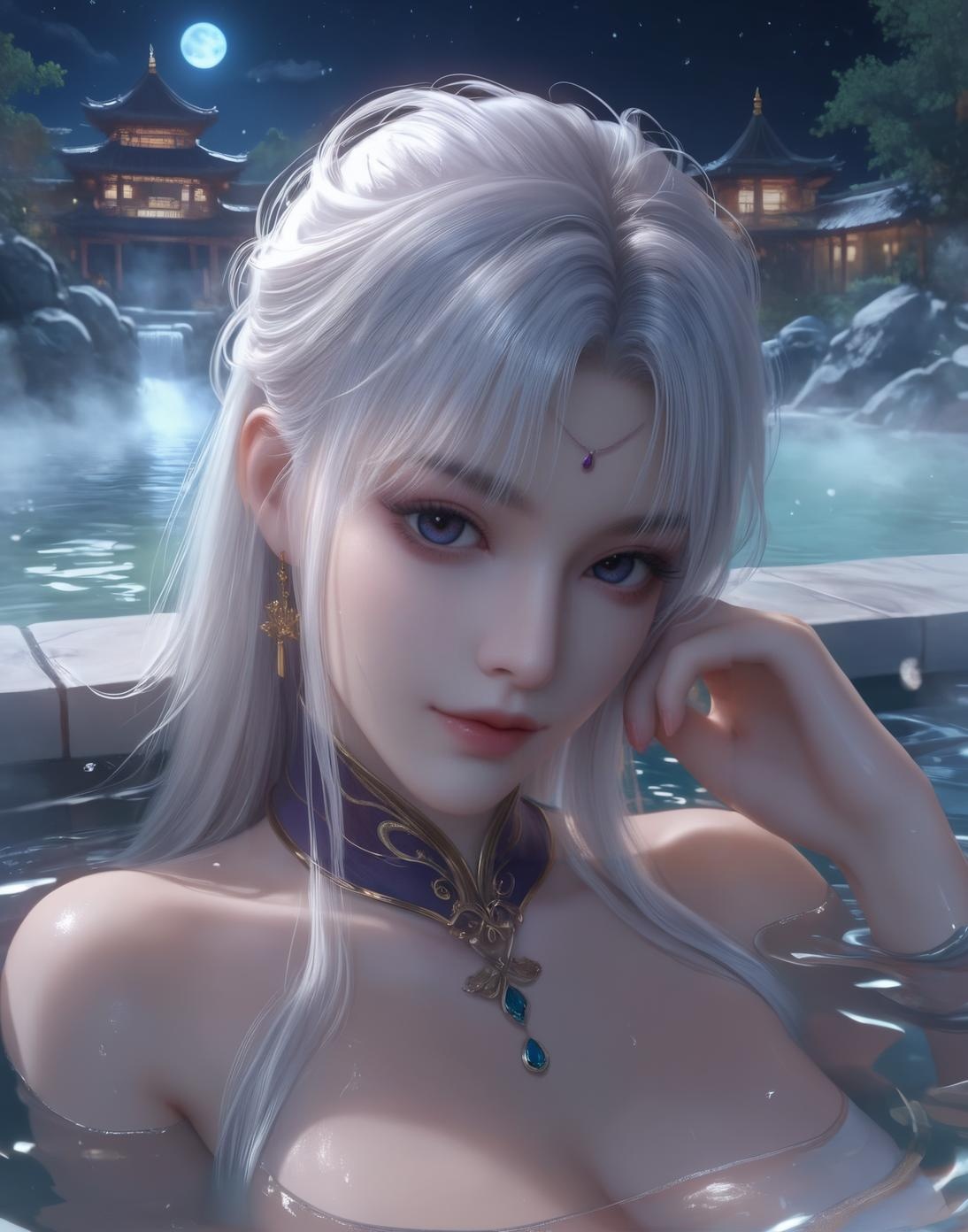 AI Generated Anime Girl - Little Doctor and Ancient Style Beauty: Hot Spring Wet Body with Big Breasts and Exposed Areas - Dual Theme Collection 153P