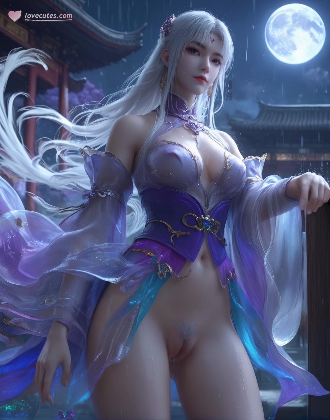 AI 생성 애니메이션 소녀 - 소의선과 고풍 미녀: 온천에서의 젖은 몸매와 노출, 두 가지 테마 모음 153P