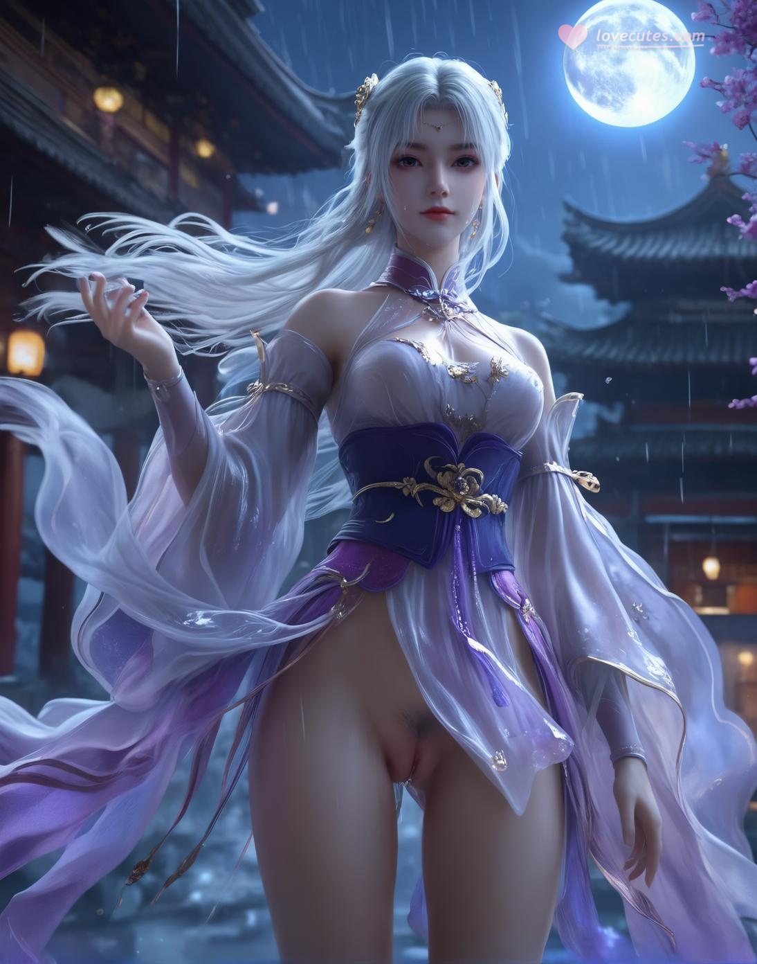 AI 생성 애니메이션 소녀 - 소의선과 고풍 미녀: 온천에서의 젖은 몸매와 노출, 두 가지 테마 모음 153P