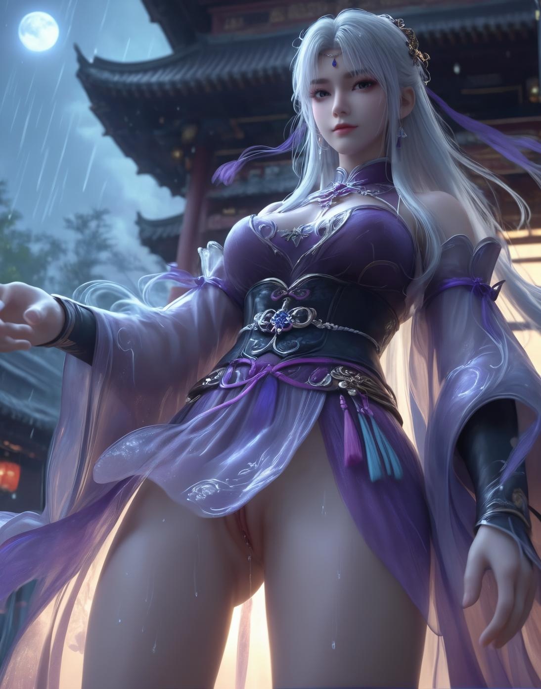 AI 생성 애니메이션 소녀 - 소의선과 고풍 미녀: 온천에서의 젖은 몸매와 노출, 두 가지 테마 모음 153P
