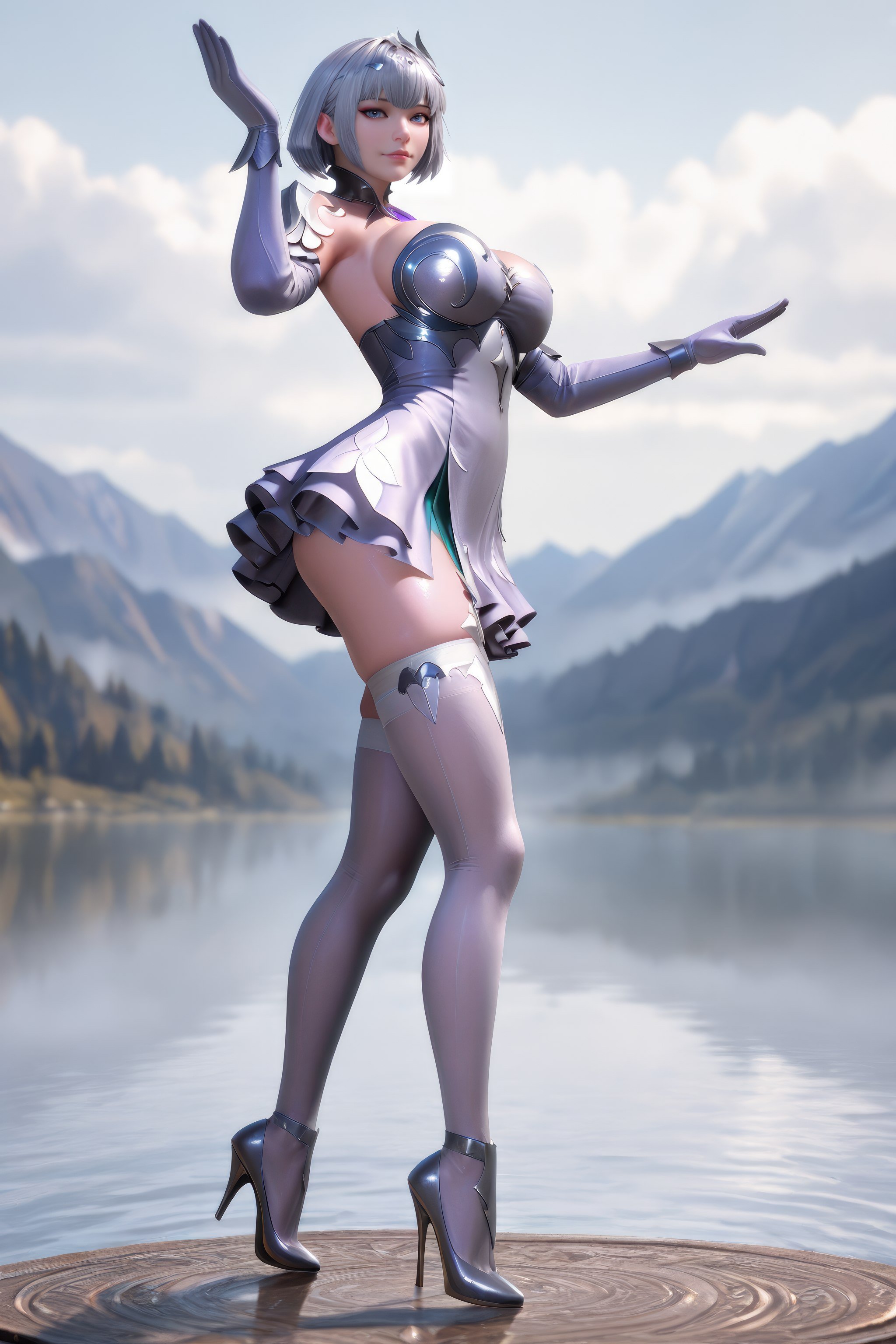 AI สร้างอนิเมะสาว - 斗罗大陆 叶泠泠：ผมเงิน ถุงน่องส้นสูง หน้าอกใหญ่ เป้าเด่น 757P