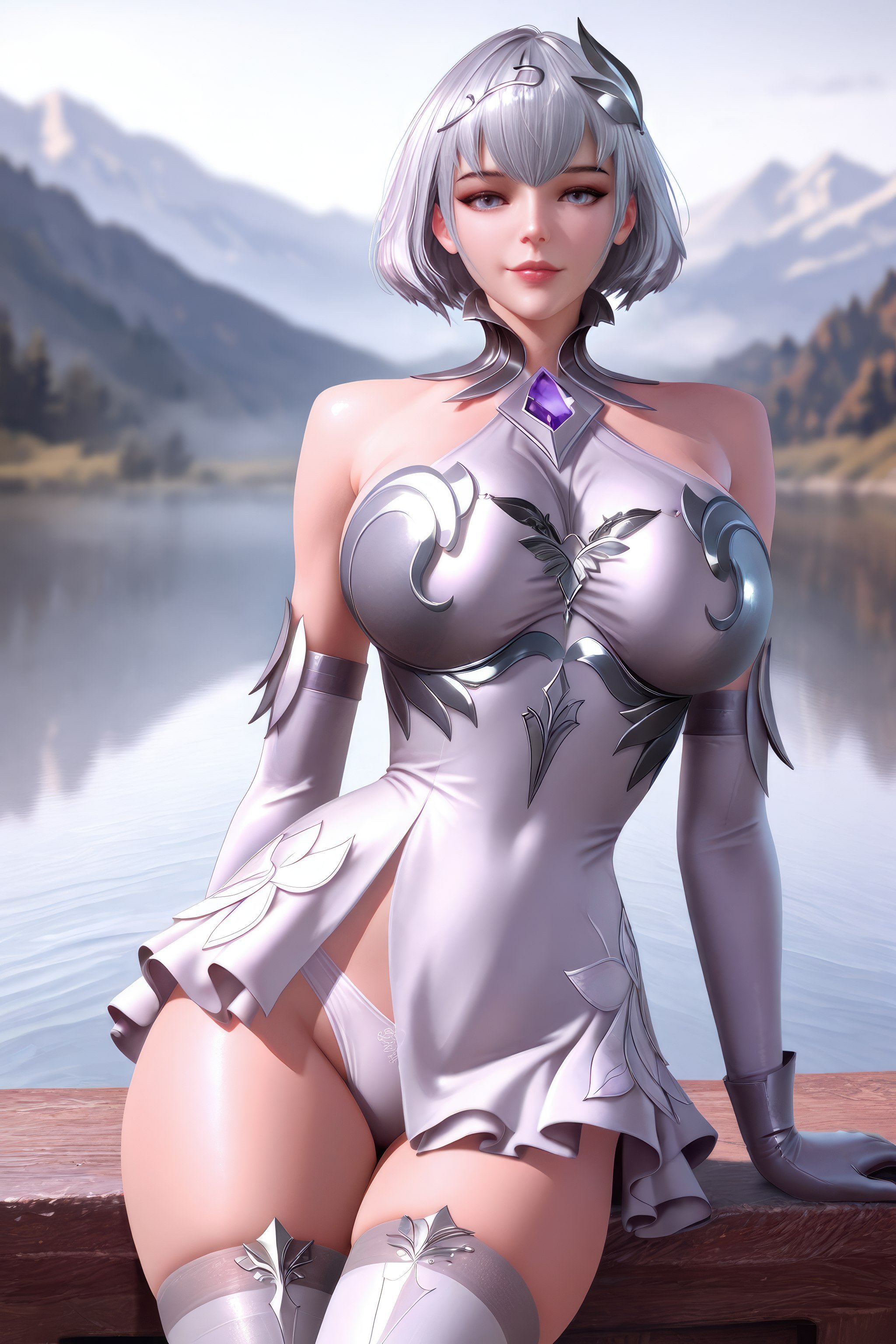AI สร้างอนิเมะสาว - 斗罗大陆 叶泠泠：ผมเงิน ถุงน่องส้นสูง หน้าอกใหญ่ เป้าเด่น 757P
