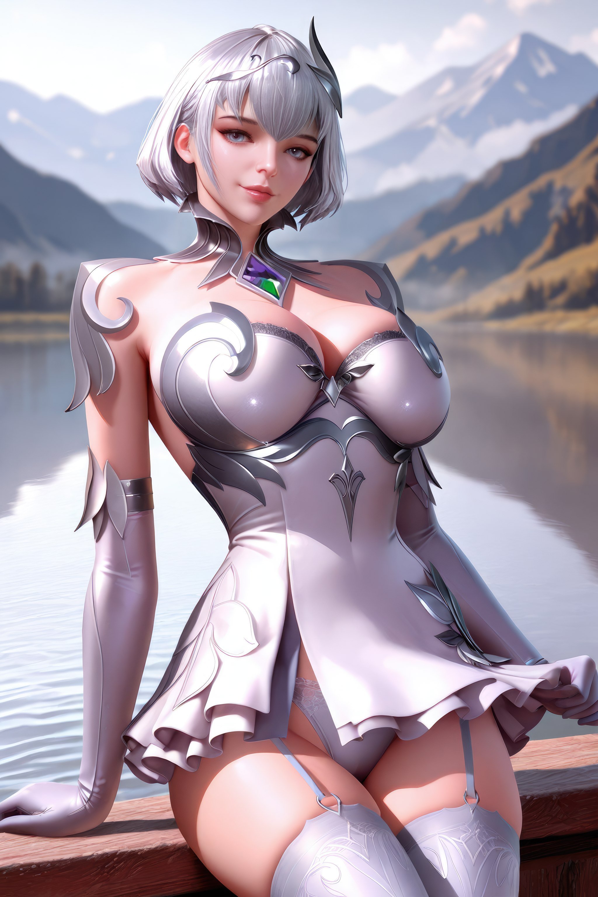 AI สร้างอนิเมะสาว - 斗罗大陆 叶泠泠：ผมเงิน ถุงน่องส้นสูง หน้าอกใหญ่ เป้าเด่น 757P