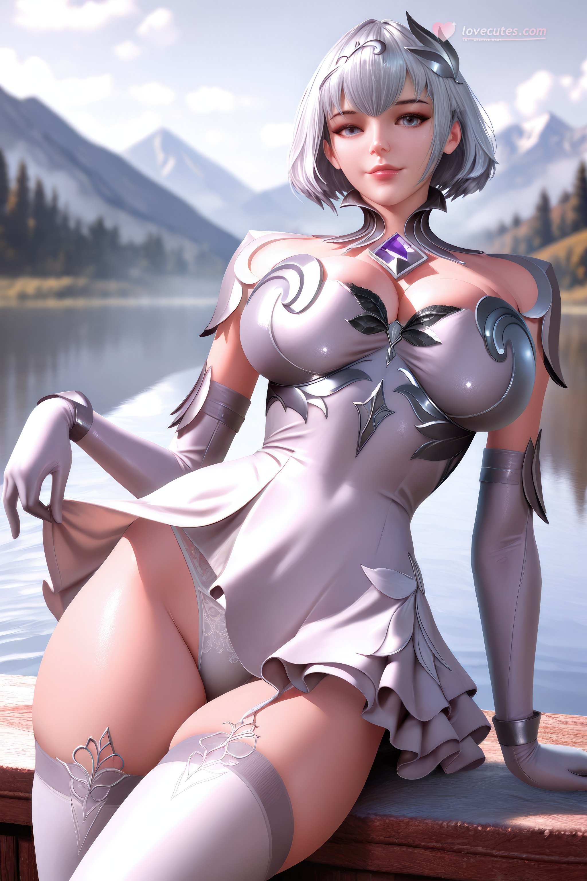 AI สร้างอนิเมะสาว - 斗罗大陆 叶泠泠：ผมเงิน ถุงน่องส้นสูง หน้าอกใหญ่ เป้าเด่น 757P