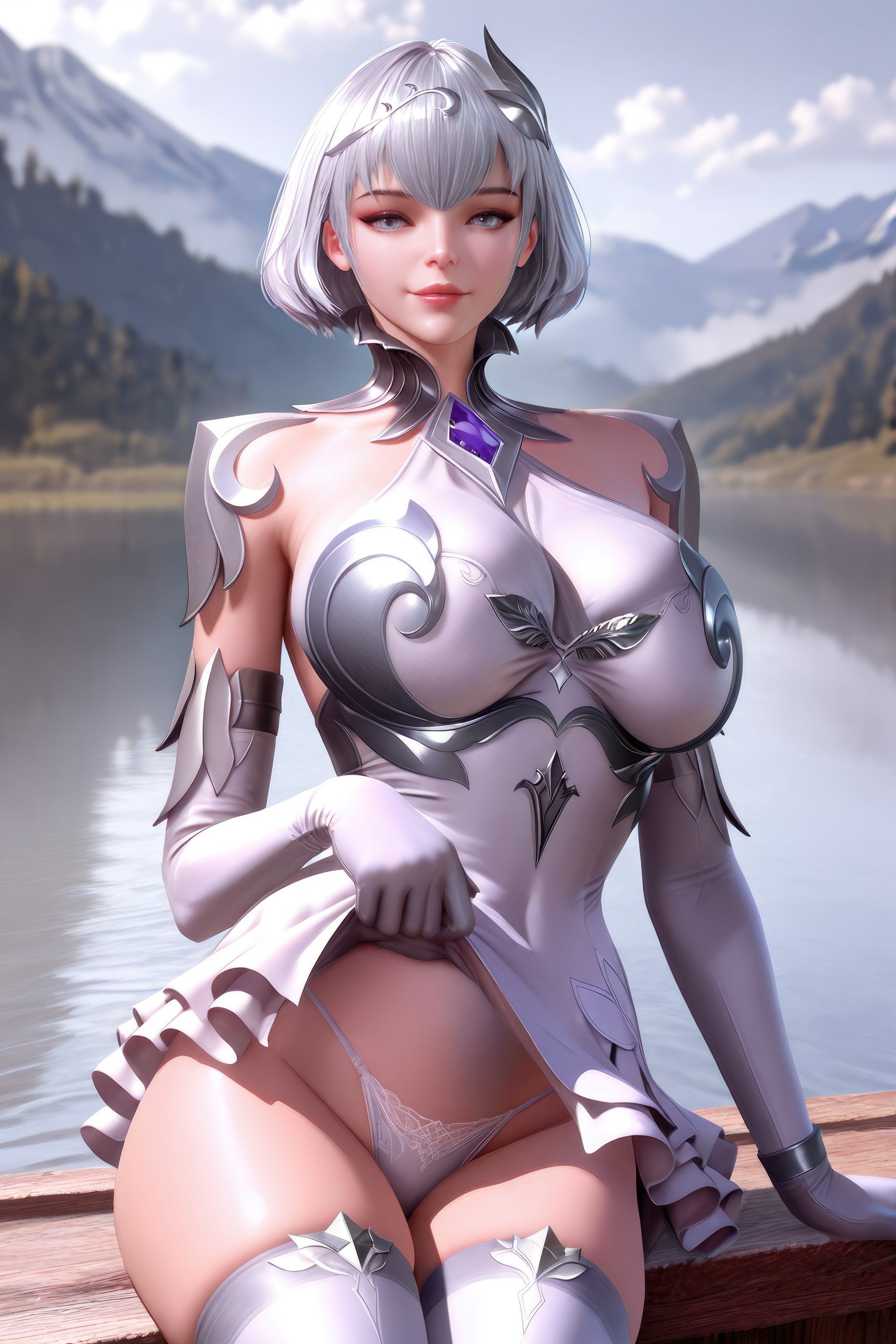 AI สร้างอนิเมะสาว - 斗罗大陆 叶泠泠：ผมเงิน ถุงน่องส้นสูง หน้าอกใหญ่ เป้าเด่น 757P