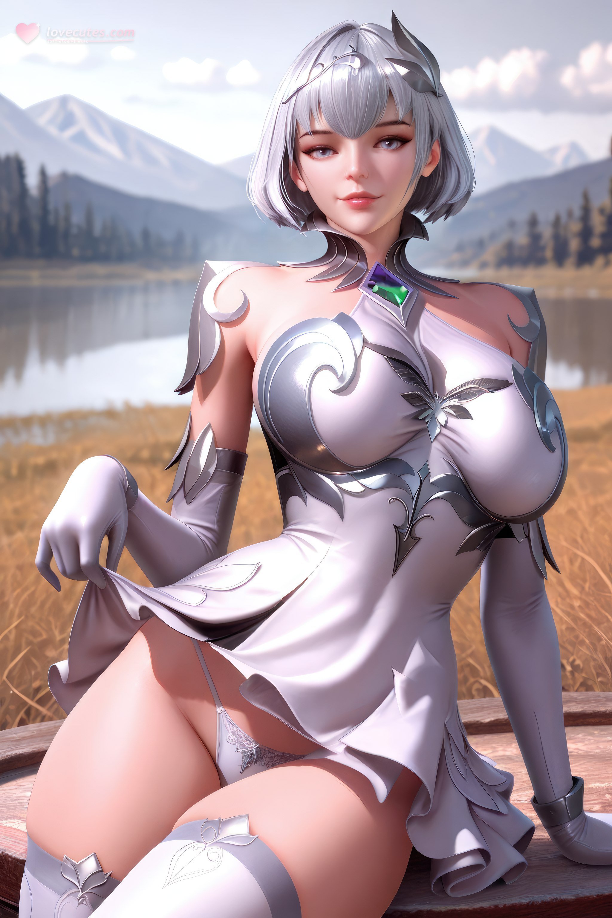 AI สร้างอนิเมะสาว - 斗罗大陆 叶泠泠：ผมเงิน ถุงน่องส้นสูง หน้าอกใหญ่ เป้าเด่น 757P