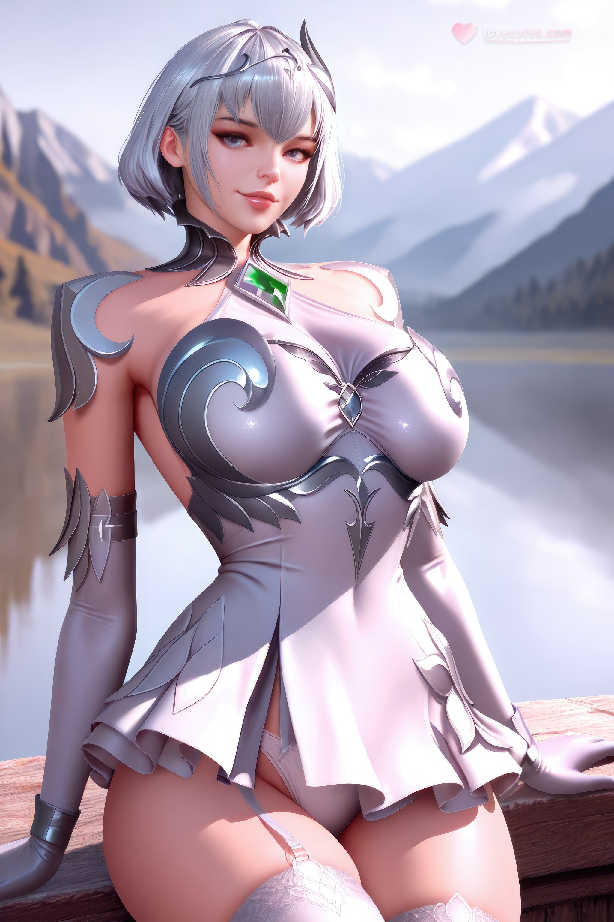 AI สร้างอนิเมะสาว - 斗罗大陆 叶泠泠：ผมเงิน ถุงน่องส้นสูง หน้าอกใหญ่ เป้าเด่น 757P