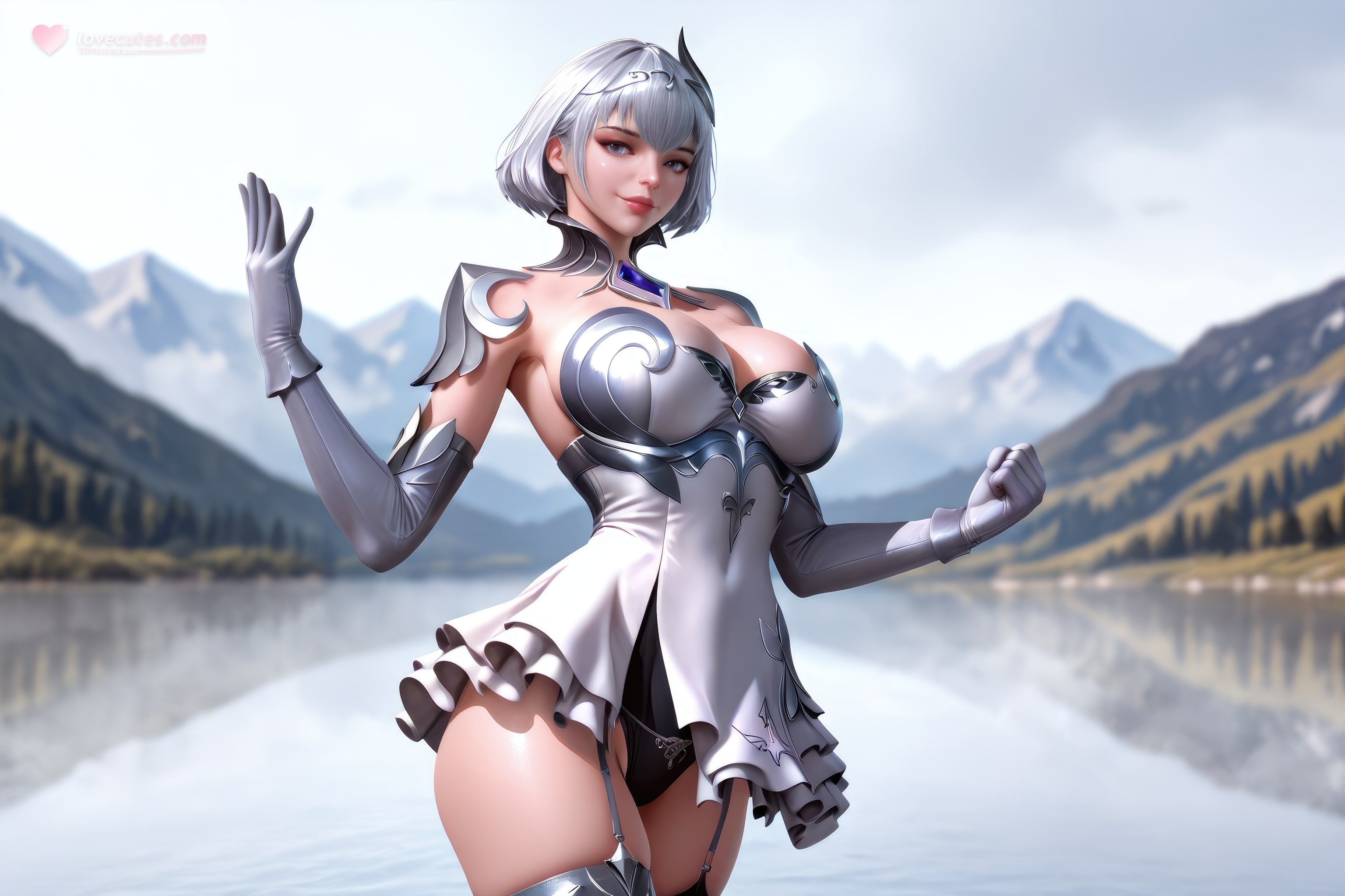 AI สร้างอนิเมะสาว - 斗罗大陆 叶泠泠：ผมเงิน ถุงน่องส้นสูง หน้าอกใหญ่ เป้าเด่น 757P