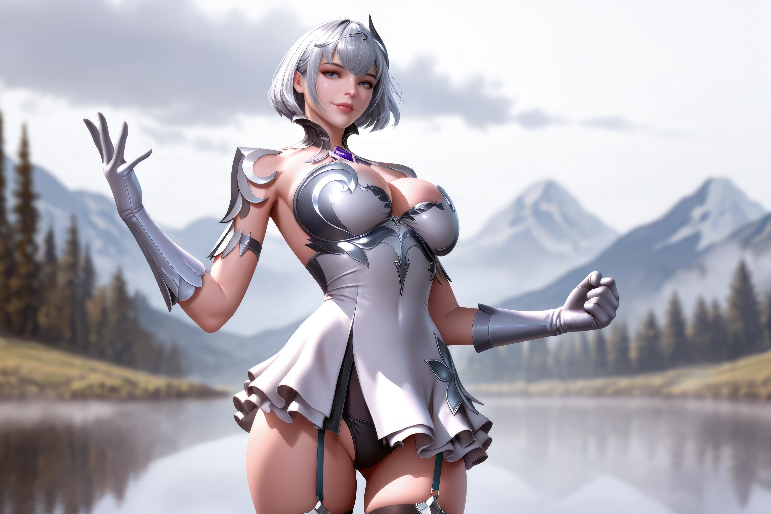 AI สร้างอนิเมะสาว - 斗罗大陆 叶泠泠：ผมเงิน ถุงน่องส้นสูง หน้าอกใหญ่ เป้าเด่น 757P