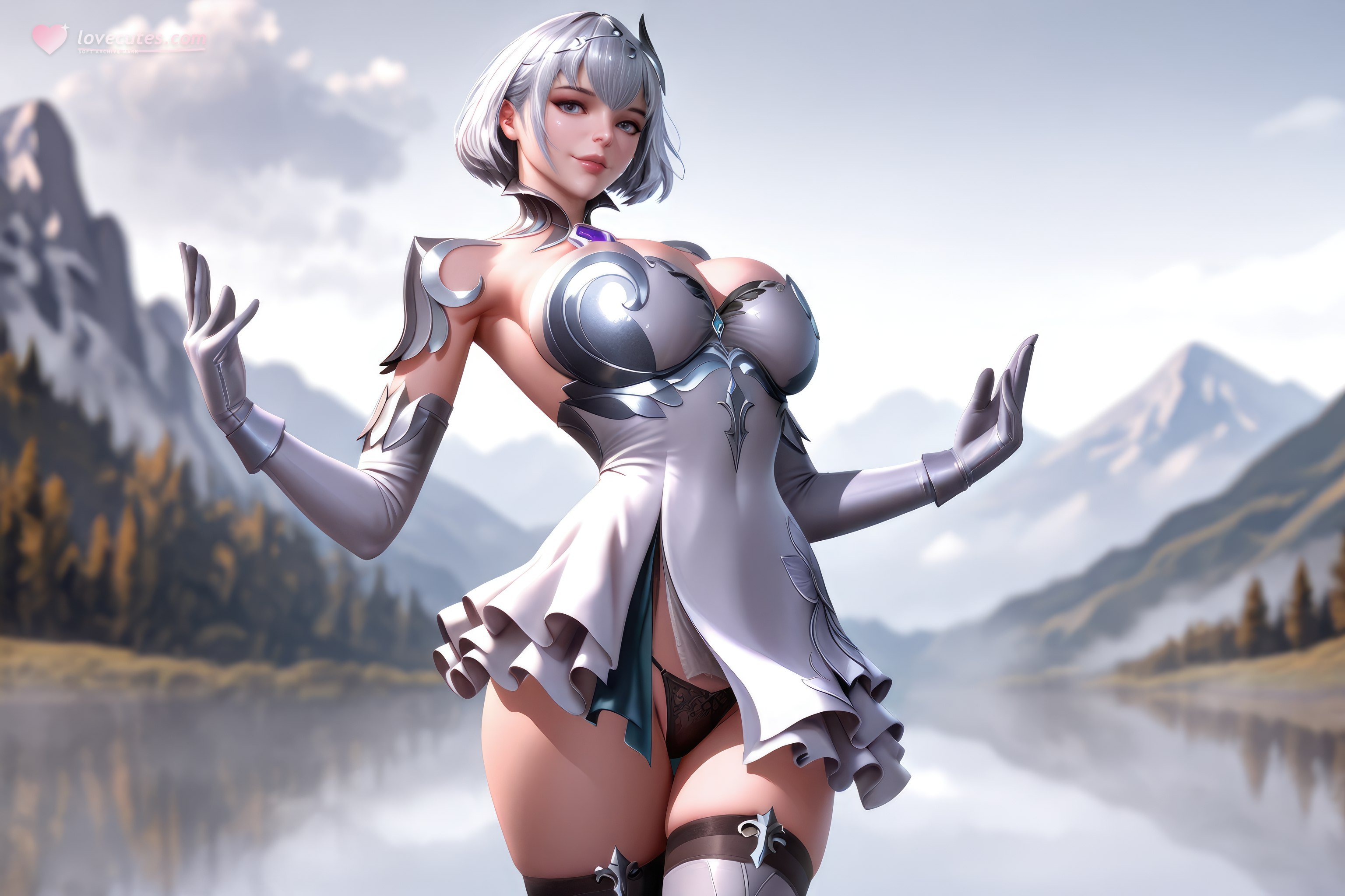 AI สร้างอนิเมะสาว - 斗罗大陆 叶泠泠：ผมเงิน ถุงน่องส้นสูง หน้าอกใหญ่ เป้าเด่น 757P
