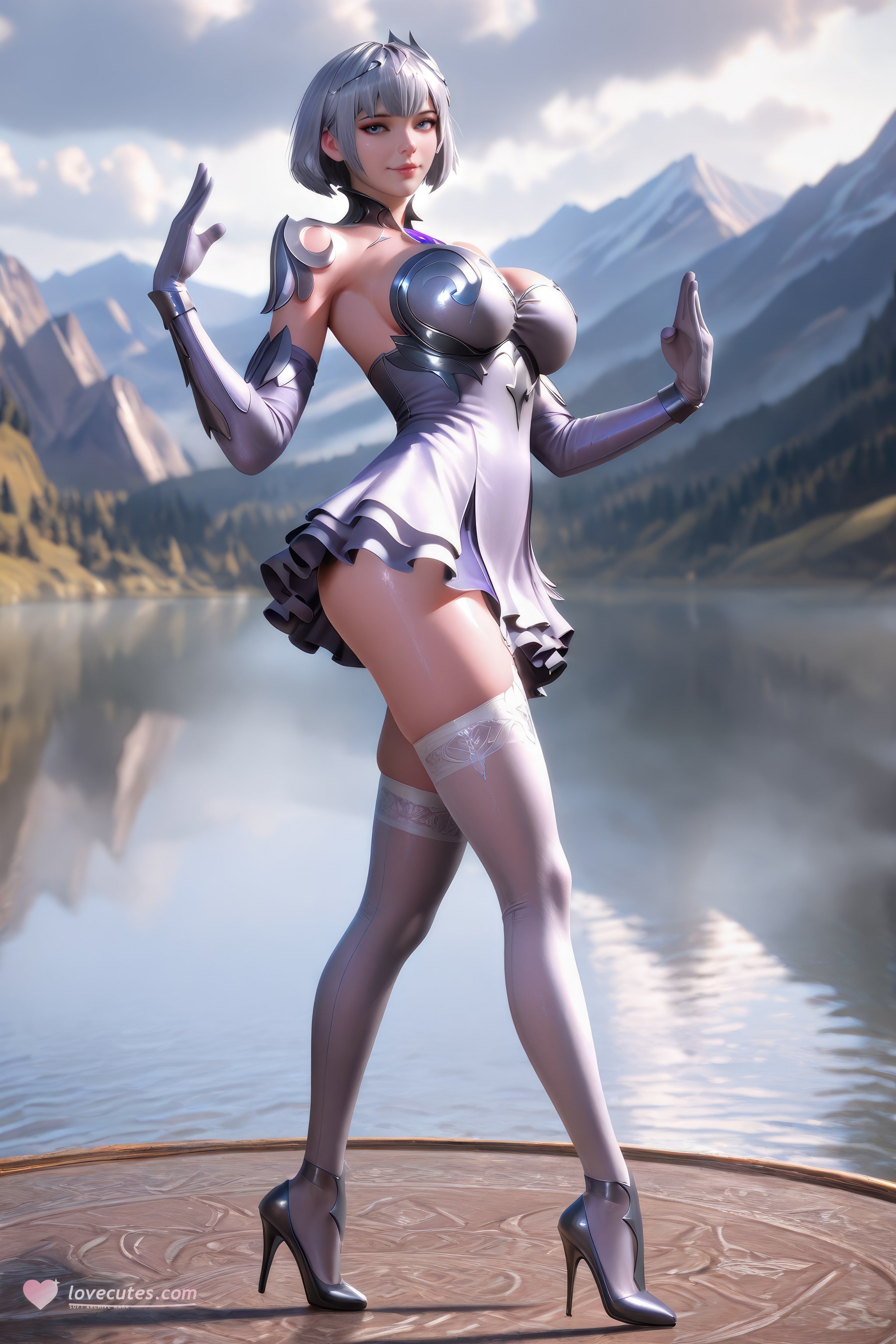 AI สร้างอนิเมะสาว - 斗罗大陆 叶泠泠：ผมเงิน ถุงน่องส้นสูง หน้าอกใหญ่ เป้าเด่น 757P