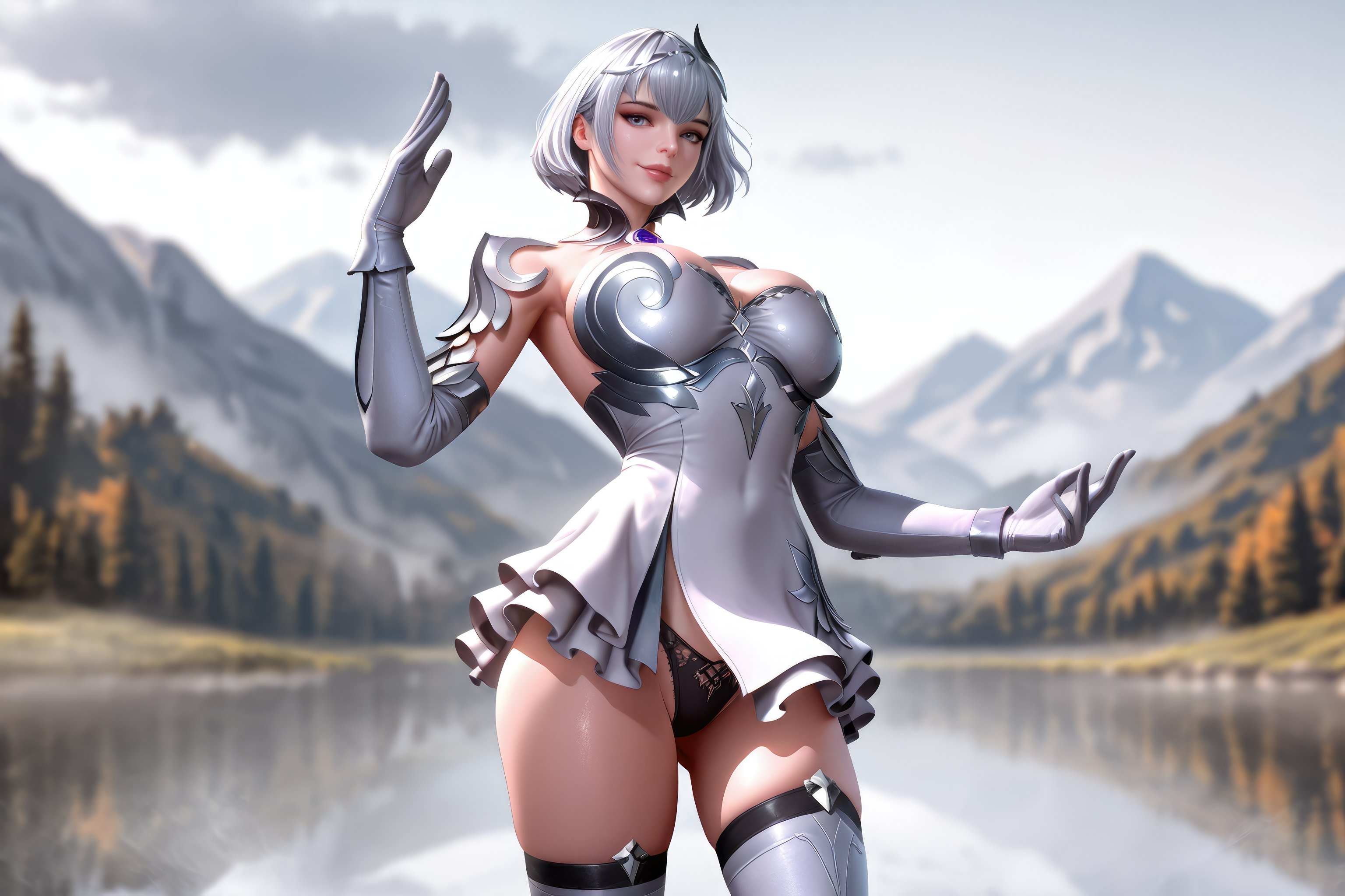 AI สร้างอนิเมะสาว - 斗罗大陆 叶泠泠：ผมเงิน ถุงน่องส้นสูง หน้าอกใหญ่ เป้าเด่น 757P