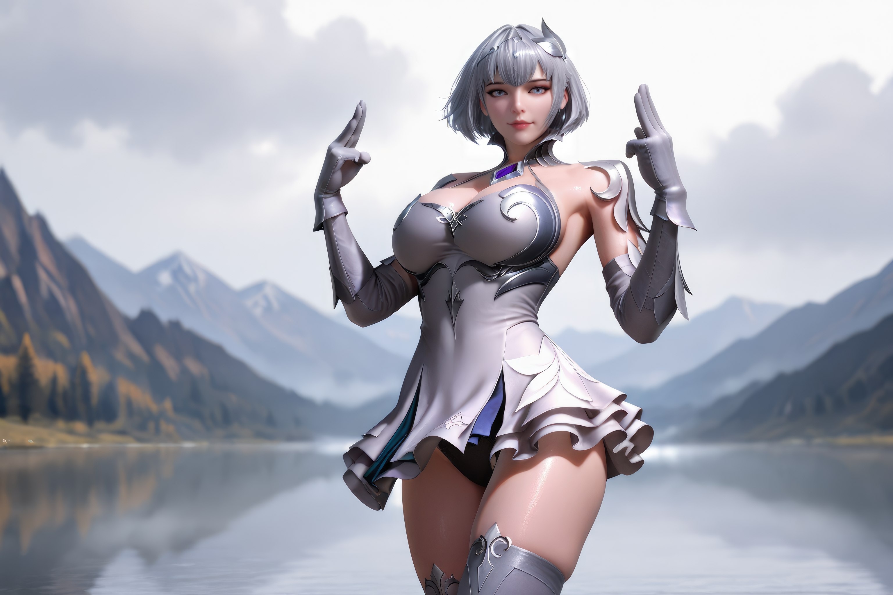 AI สร้างอนิเมะสาว - 斗罗大陆 叶泠泠：ผมเงิน ถุงน่องส้นสูง หน้าอกใหญ่ เป้าเด่น 757P