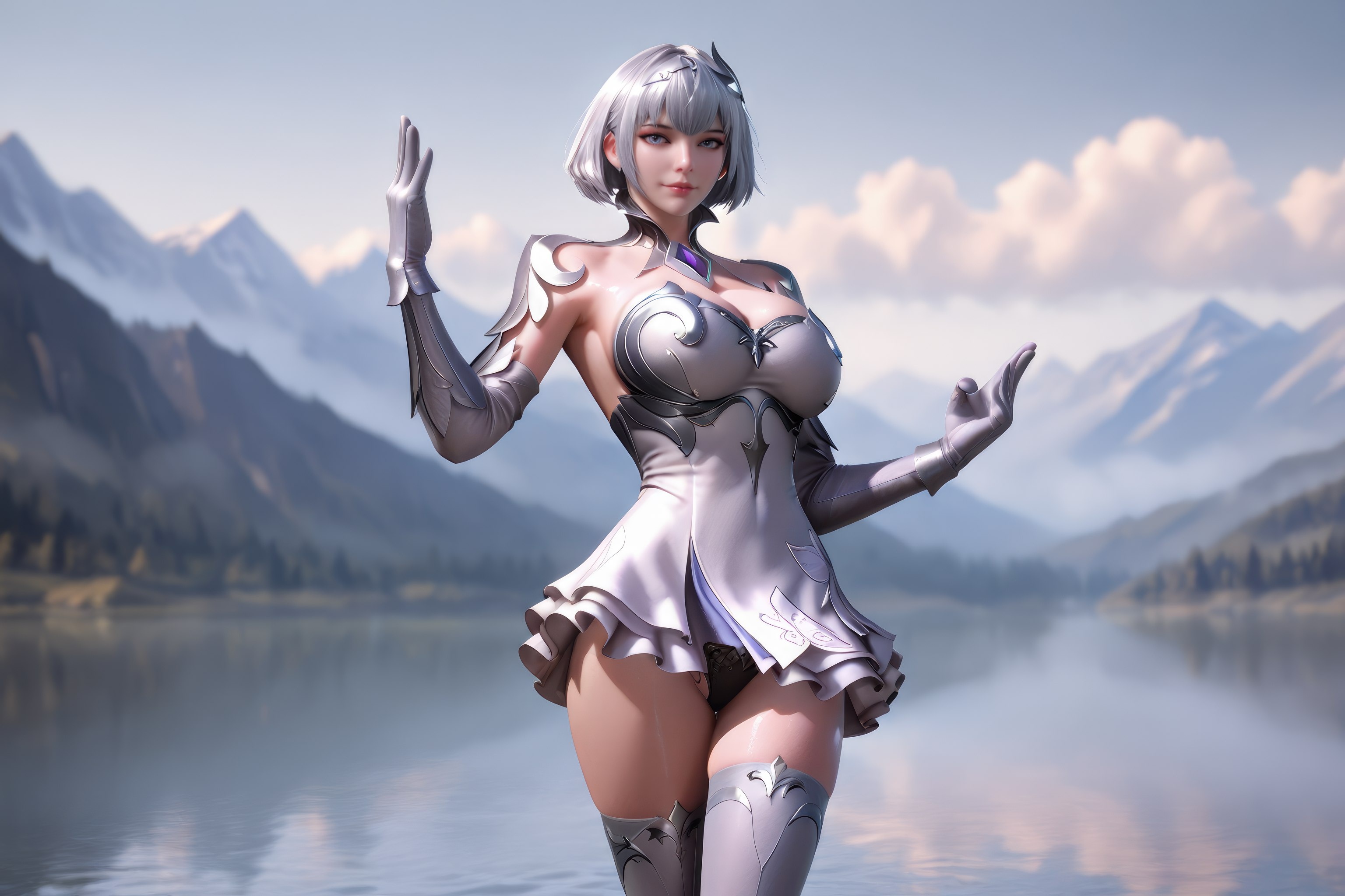 AI สร้างอนิเมะสาว - 斗罗大陆 叶泠泠：ผมเงิน ถุงน่องส้นสูง หน้าอกใหญ่ เป้าเด่น 757P