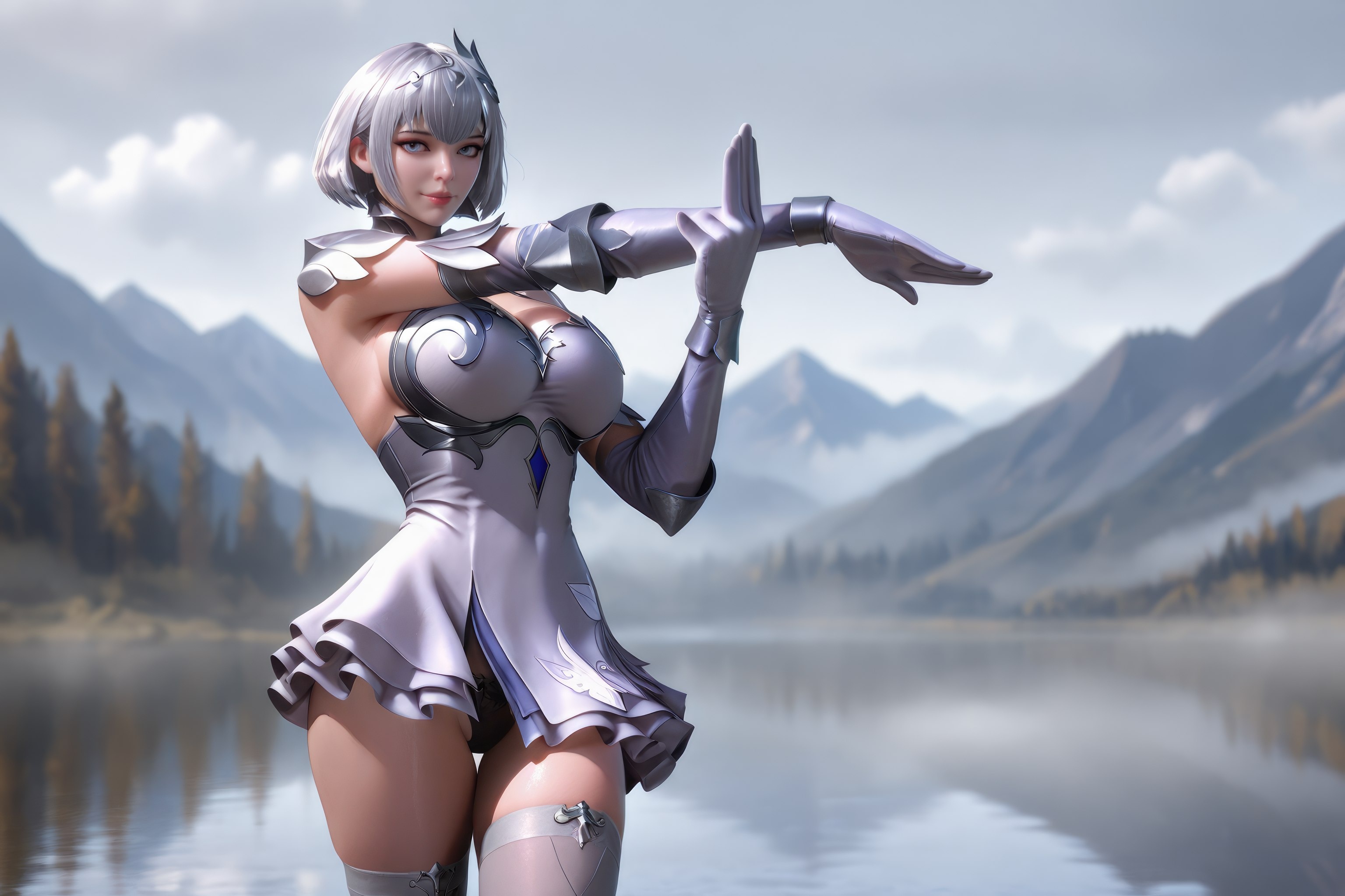 AI สร้างอนิเมะสาว - 斗罗大陆 叶泠泠：ผมเงิน ถุงน่องส้นสูง หน้าอกใหญ่ เป้าเด่น 757P