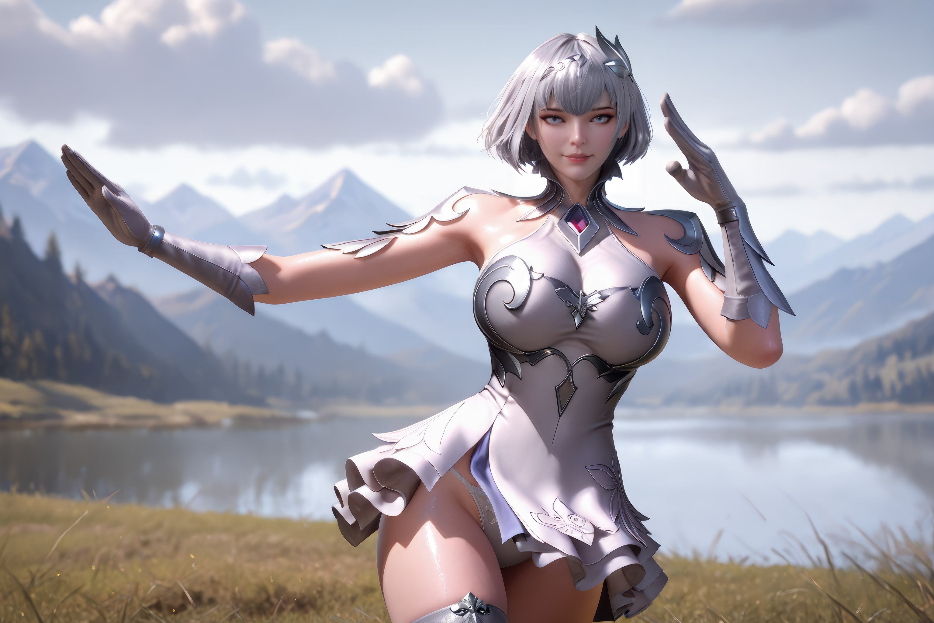 AI สร้างอนิเมะสาว - 斗罗大陆 叶泠泠：ผมเงิน ถุงน่องส้นสูง หน้าอกใหญ่ เป้าเด่น 757P