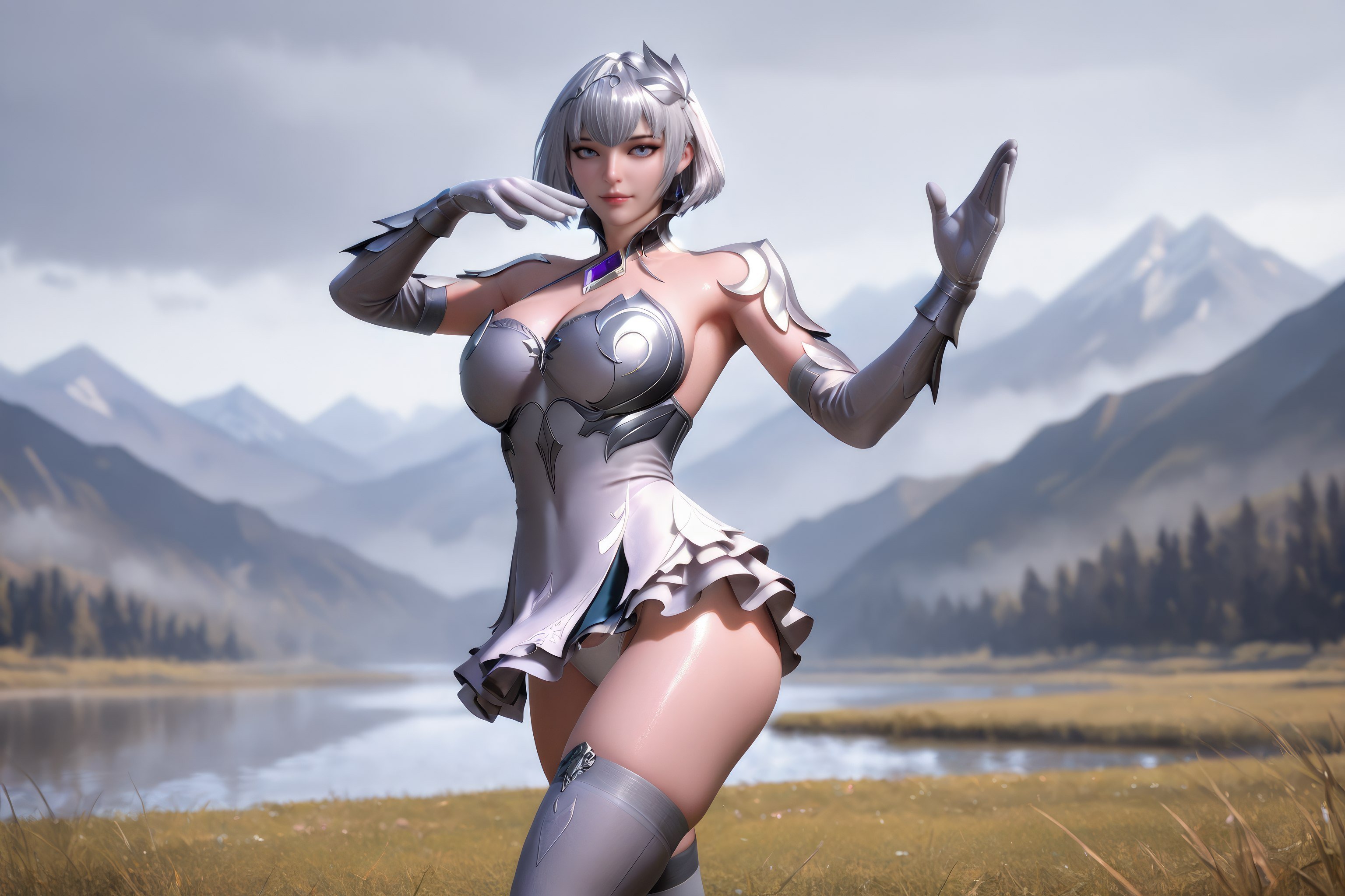 AI สร้างอนิเมะสาว - 斗罗大陆 叶泠泠：ผมเงิน ถุงน่องส้นสูง หน้าอกใหญ่ เป้าเด่น 757P