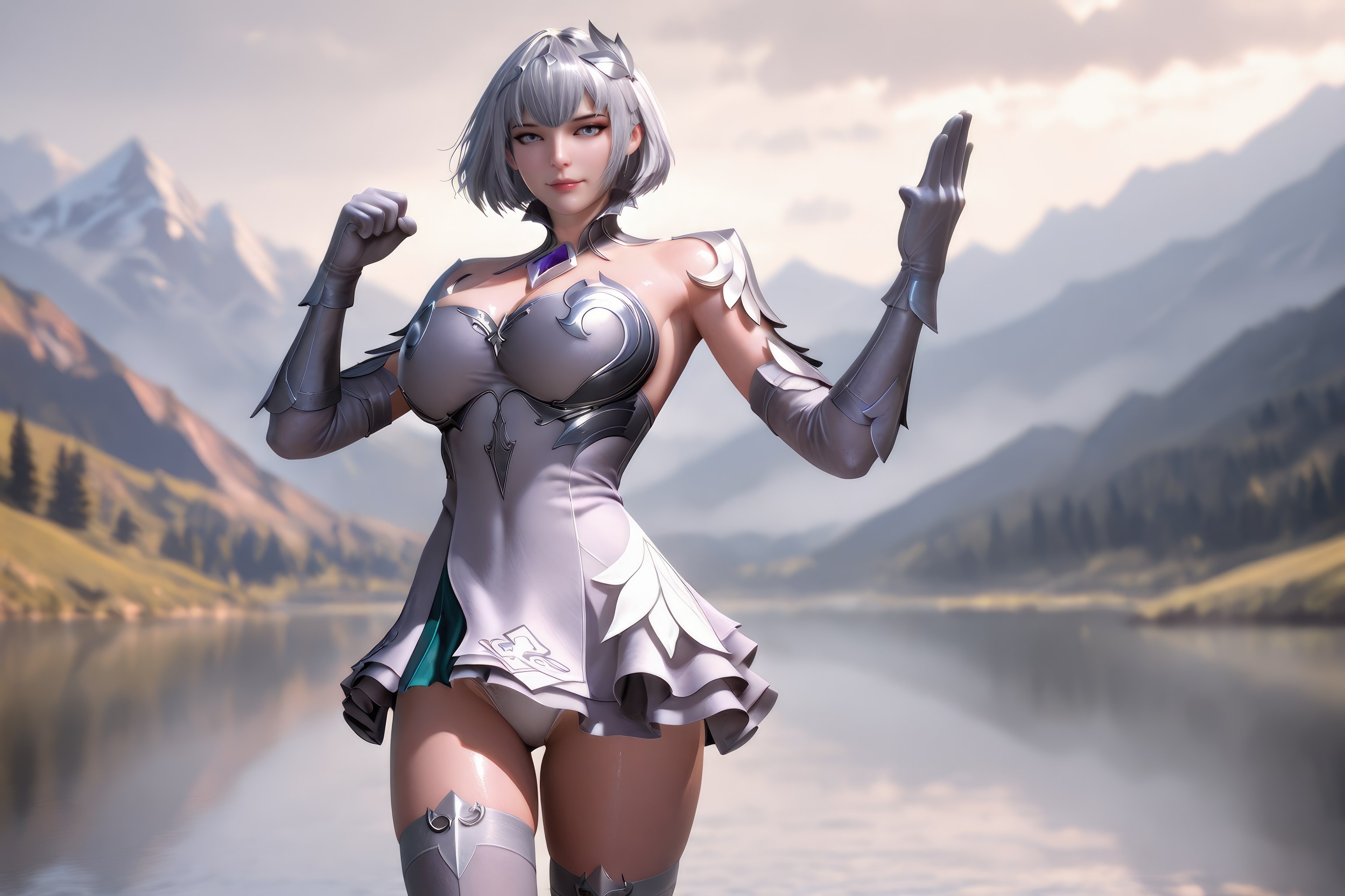 AI สร้างอนิเมะสาว - 斗罗大陆 叶泠泠：ผมเงิน ถุงน่องส้นสูง หน้าอกใหญ่ เป้าเด่น 757P