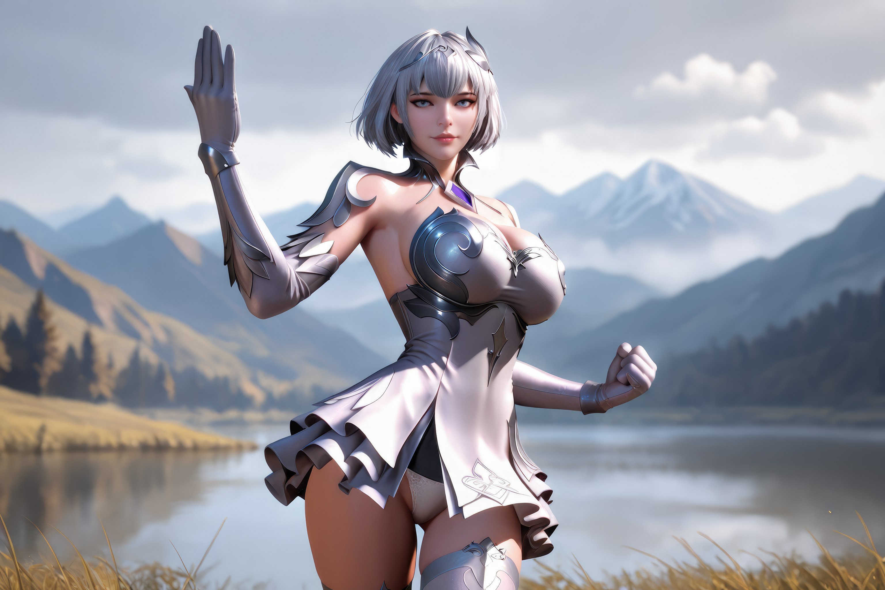 AI สร้างอนิเมะสาว - 斗罗大陆 叶泠泠：ผมเงิน ถุงน่องส้นสูง หน้าอกใหญ่ เป้าเด่น 757P