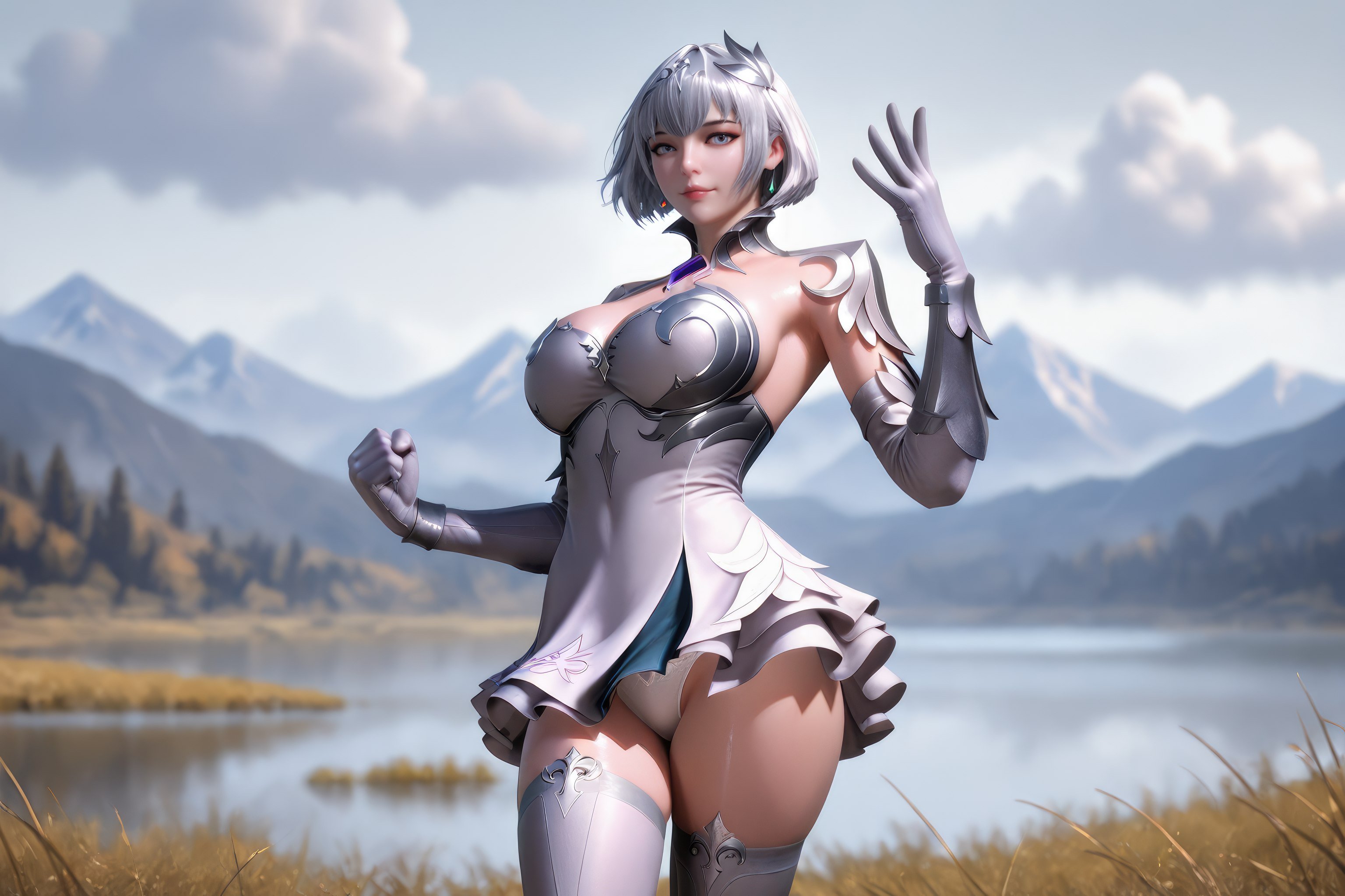 AI สร้างอนิเมะสาว - 斗罗大陆 叶泠泠：ผมเงิน ถุงน่องส้นสูง หน้าอกใหญ่ เป้าเด่น 757P
