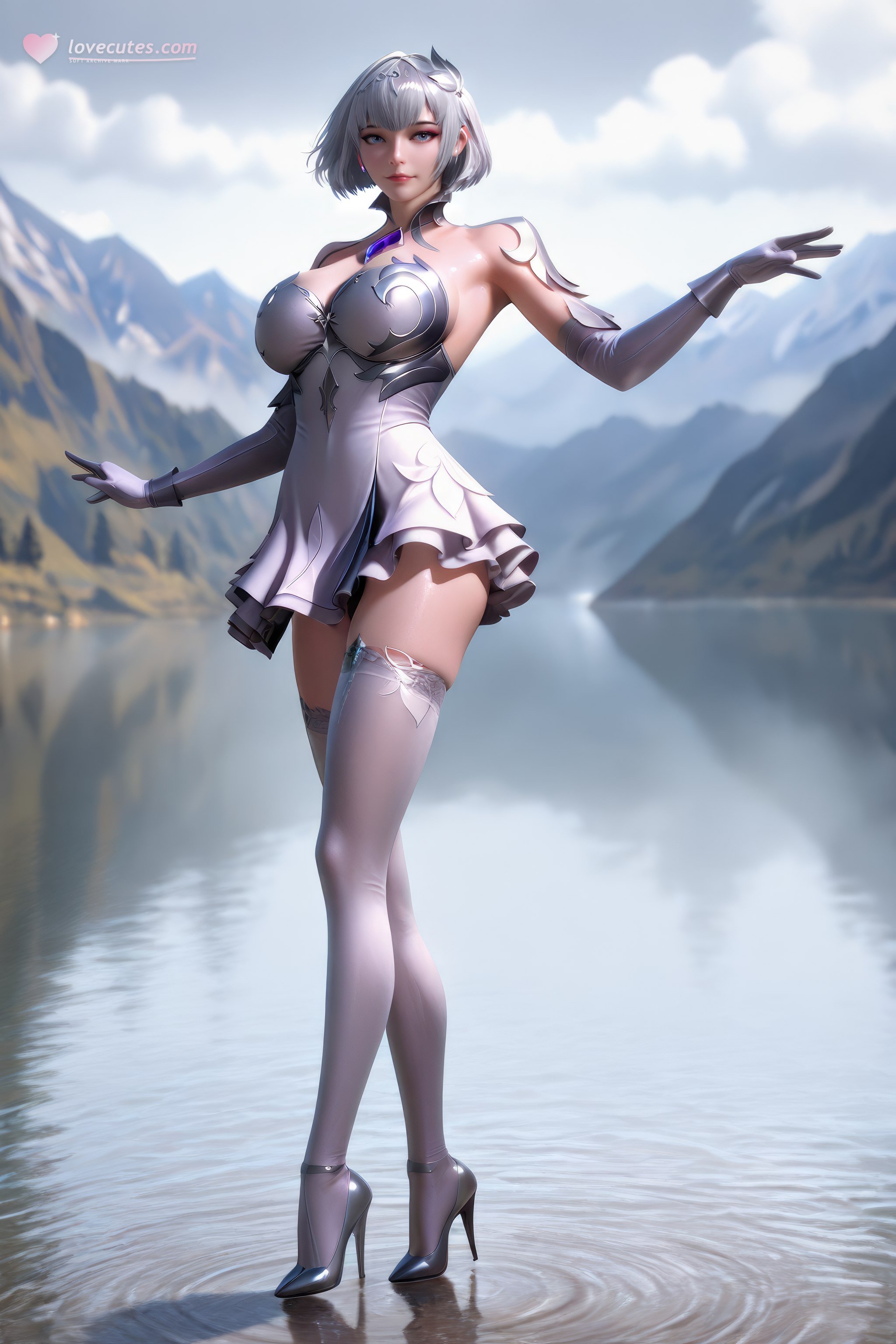 AI สร้างอนิเมะสาว - 斗罗大陆 叶泠泠：ผมเงิน ถุงน่องส้นสูง หน้าอกใหญ่ เป้าเด่น 757P