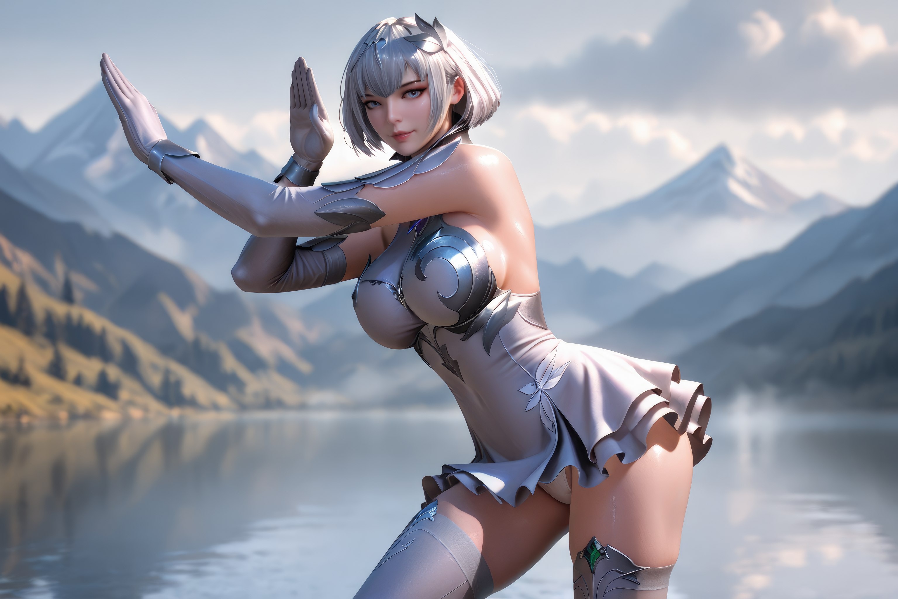 AI สร้างอนิเมะสาว - 斗罗大陆 叶泠泠：ผมเงิน ถุงน่องส้นสูง หน้าอกใหญ่ เป้าเด่น 757P