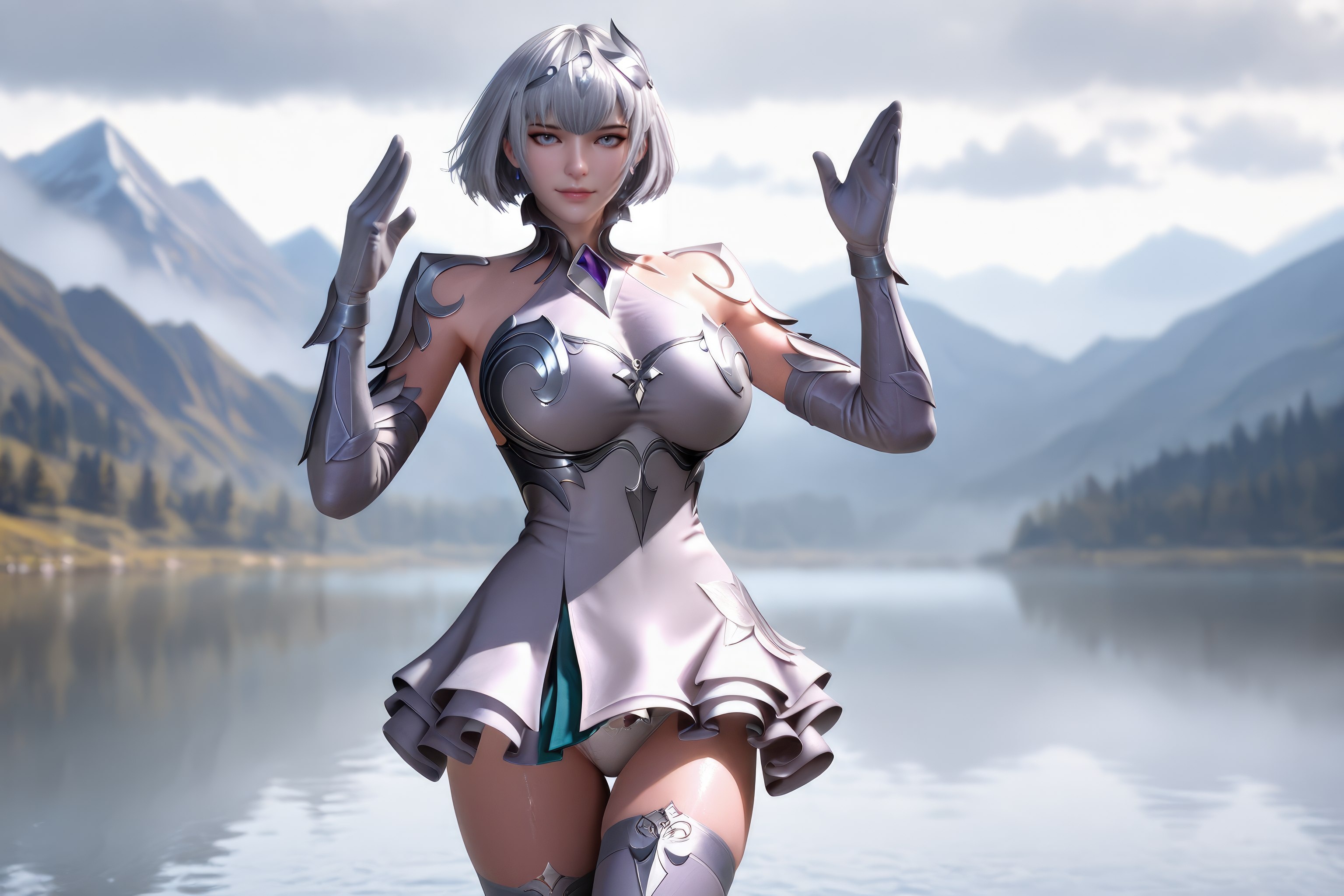 AI สร้างอนิเมะสาว - 斗罗大陆 叶泠泠：ผมเงิน ถุงน่องส้นสูง หน้าอกใหญ่ เป้าเด่น 757P