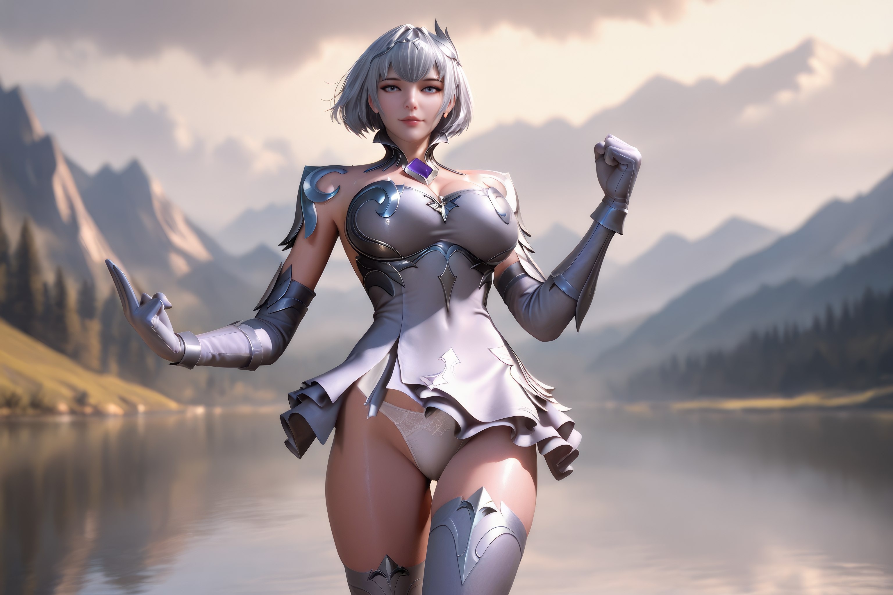 AI สร้างอนิเมะสาว - 斗罗大陆 叶泠泠：ผมเงิน ถุงน่องส้นสูง หน้าอกใหญ่ เป้าเด่น 757P
