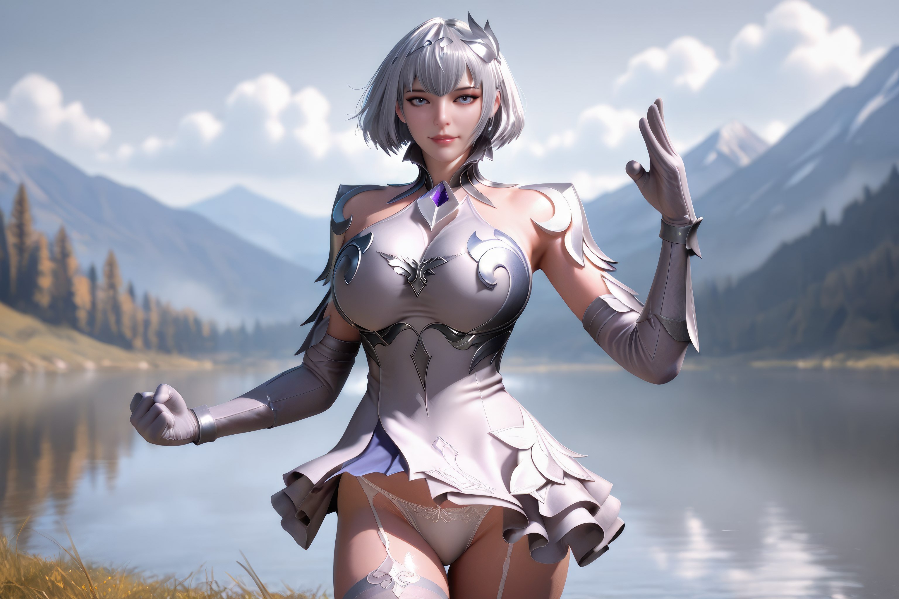AI สร้างอนิเมะสาว - 斗罗大陆 叶泠泠：ผมเงิน ถุงน่องส้นสูง หน้าอกใหญ่ เป้าเด่น 757P