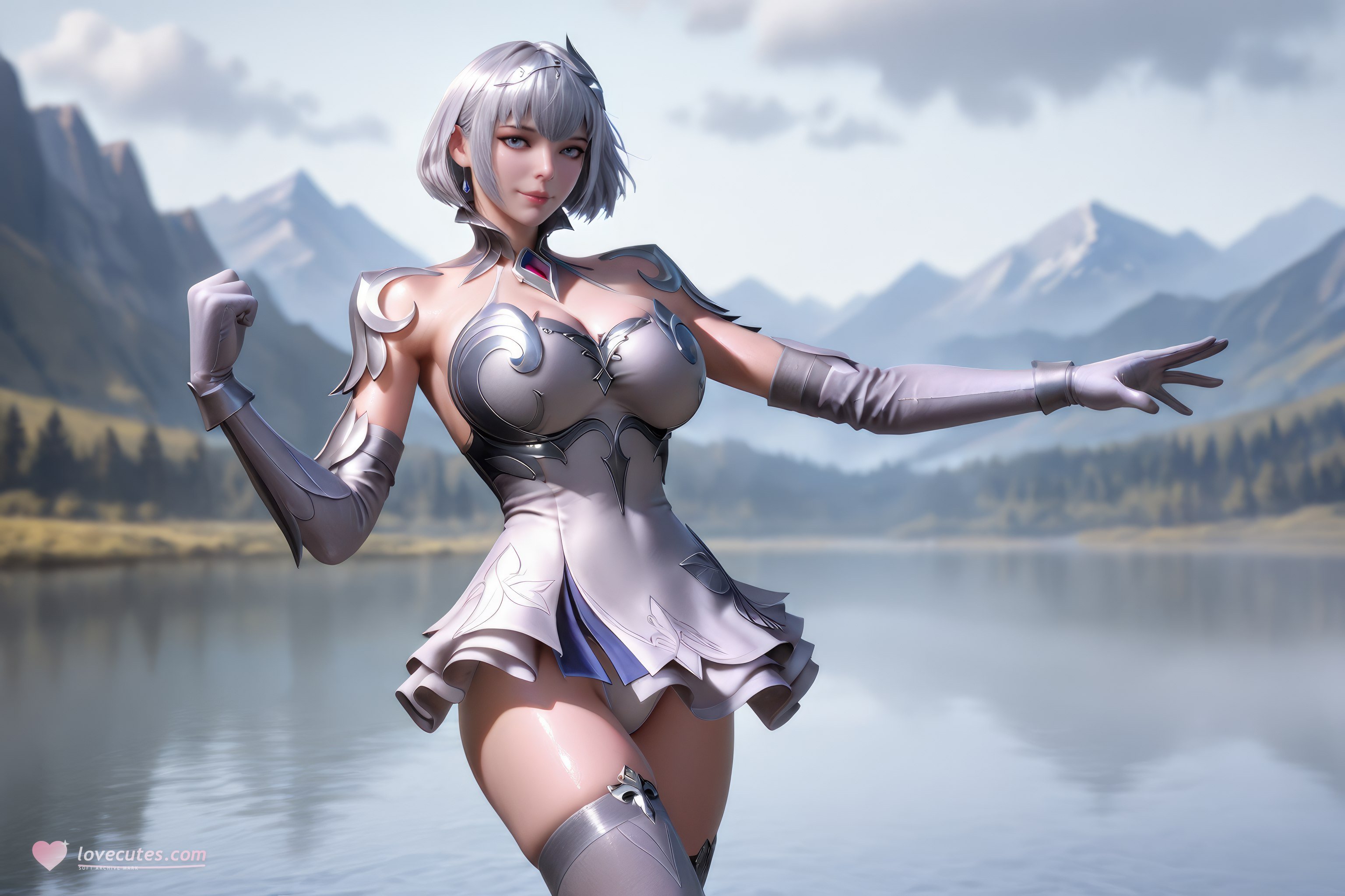 AI สร้างอนิเมะสาว - 斗罗大陆 叶泠泠：ผมเงิน ถุงน่องส้นสูง หน้าอกใหญ่ เป้าเด่น 757P
