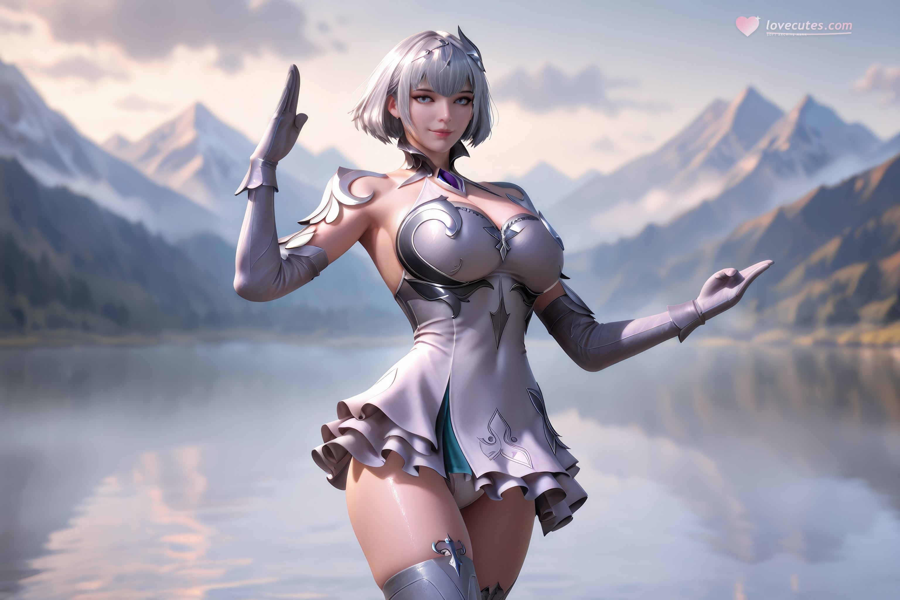 AI สร้างอนิเมะสาว - 斗罗大陆 叶泠泠：ผมเงิน ถุงน่องส้นสูง หน้าอกใหญ่ เป้าเด่น 757P