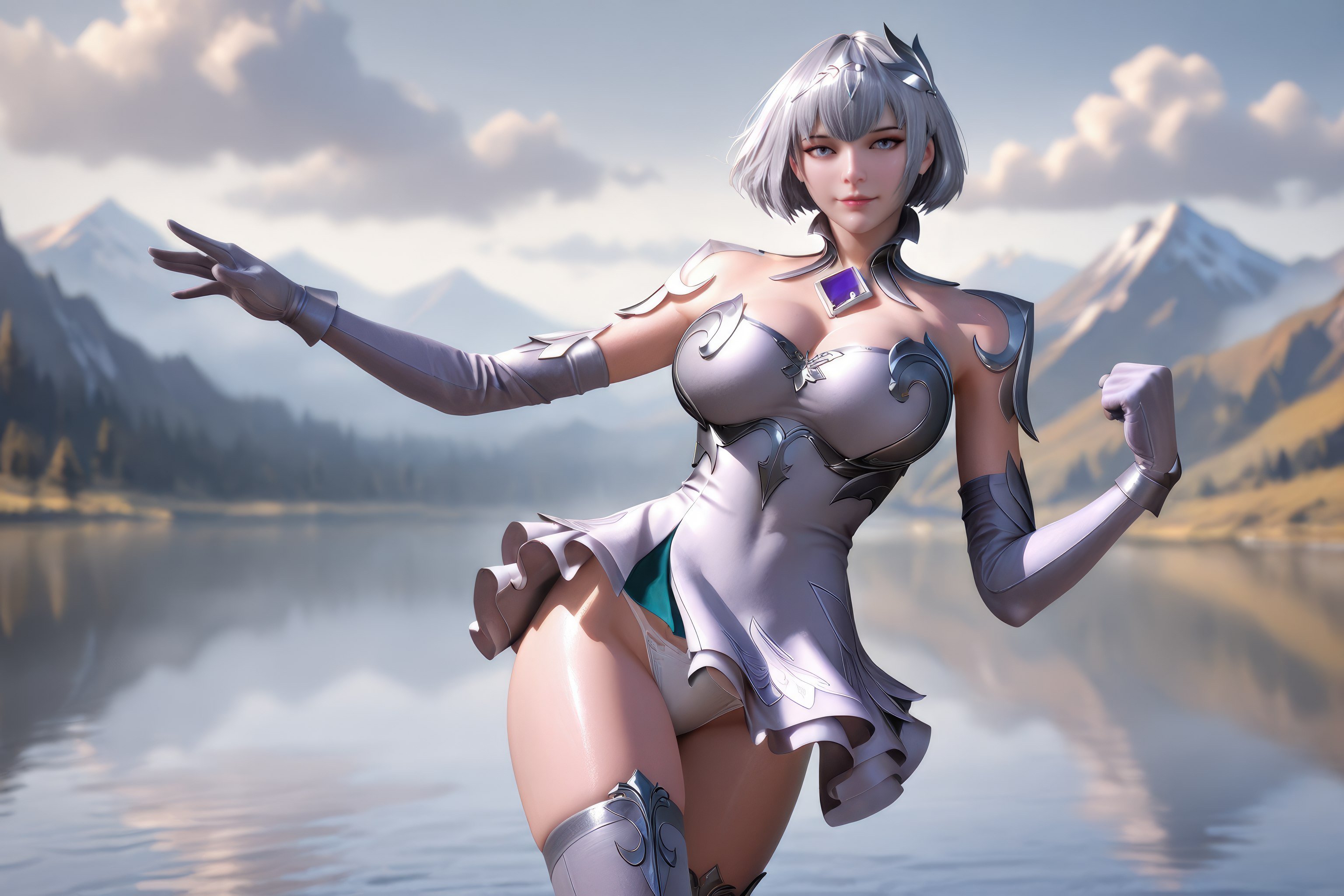 AI สร้างอนิเมะสาว - 斗罗大陆 叶泠泠：ผมเงิน ถุงน่องส้นสูง หน้าอกใหญ่ เป้าเด่น 757P
