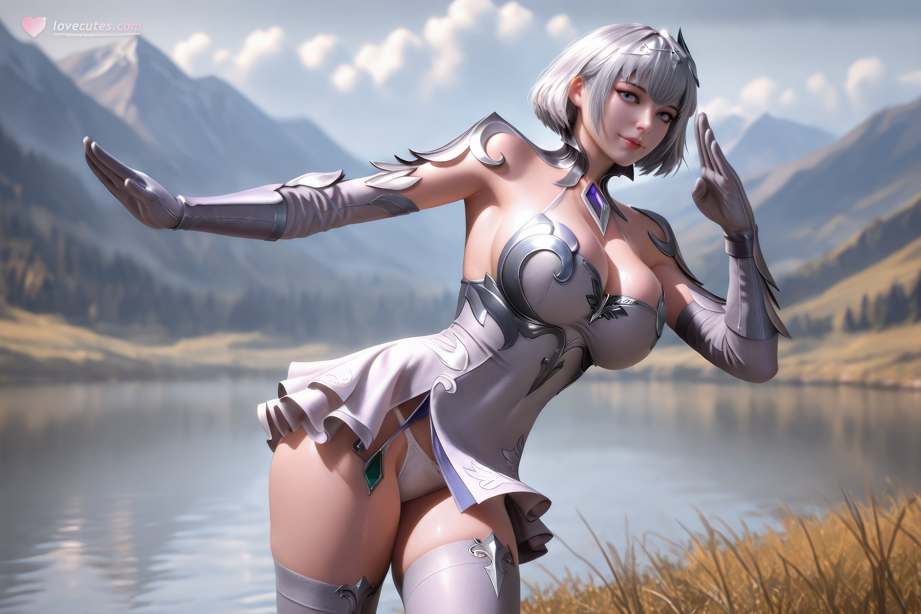 AI สร้างอนิเมะสาว - 斗罗大陆 叶泠泠：ผมเงิน ถุงน่องส้นสูง หน้าอกใหญ่ เป้าเด่น 757P