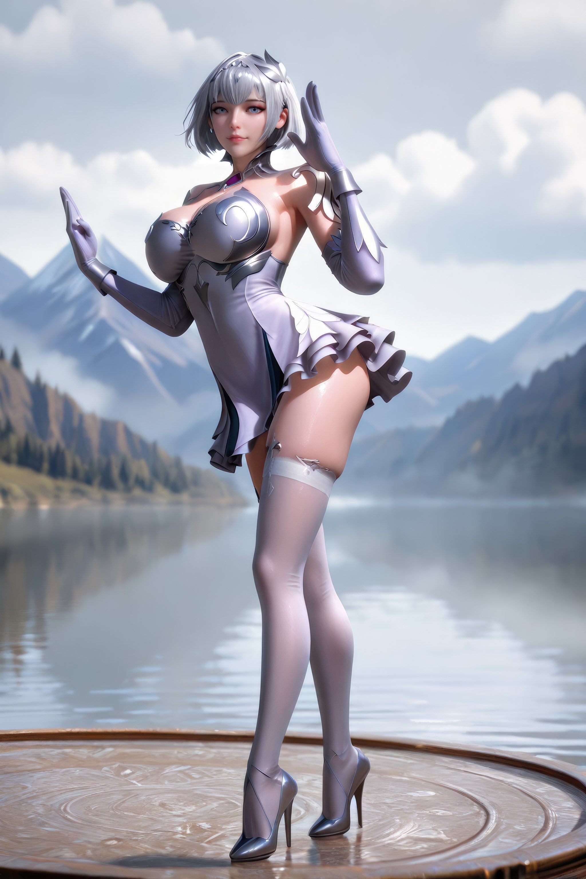 AI สร้างอนิเมะสาว - 斗罗大陆 叶泠泠：ผมเงิน ถุงน่องส้นสูง หน้าอกใหญ่ เป้าเด่น 757P